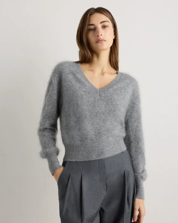 Brushed Cashmere Shrunken V-Neck Sweater