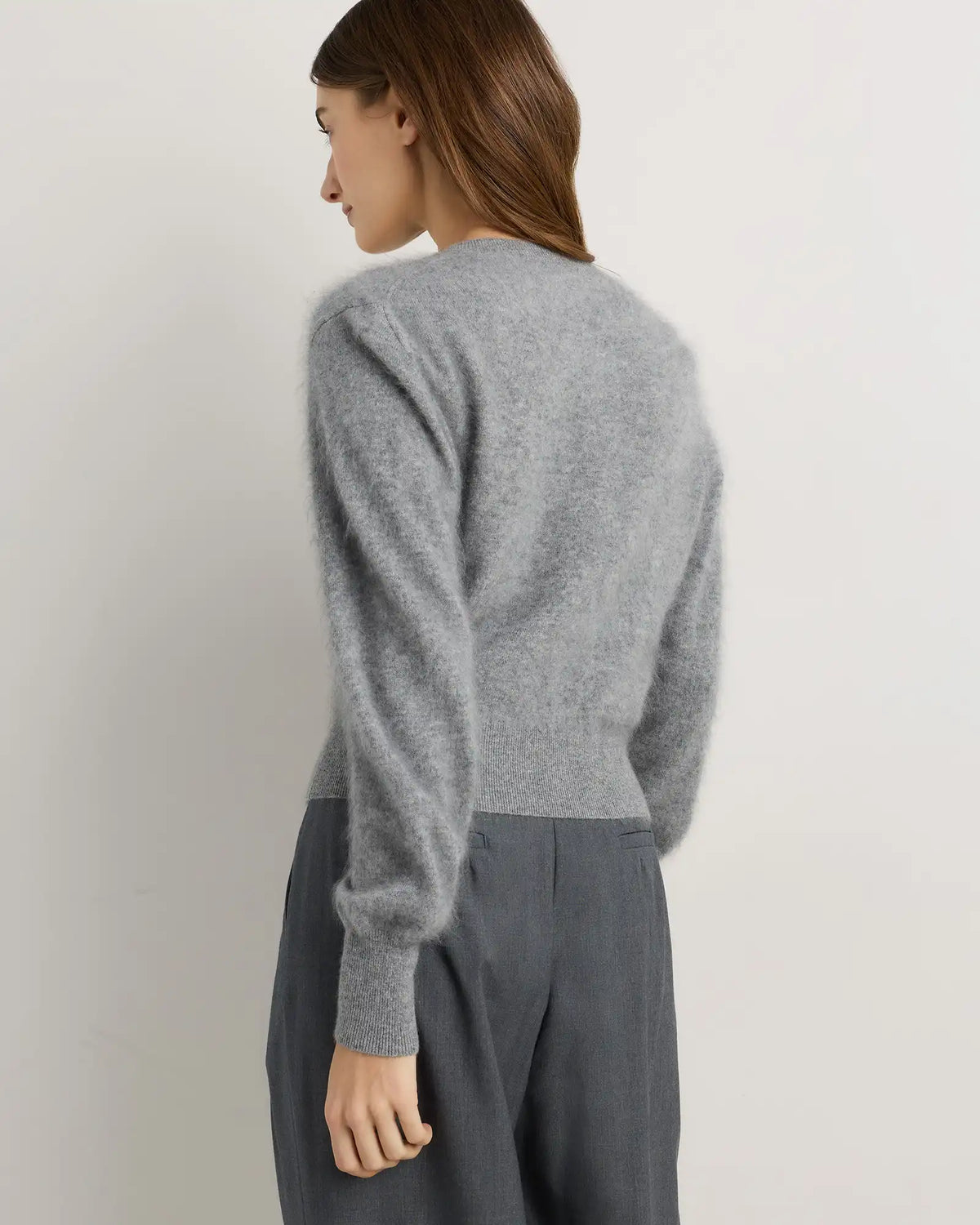 Brushed Cashmere Shrunken V-Neck Sweater