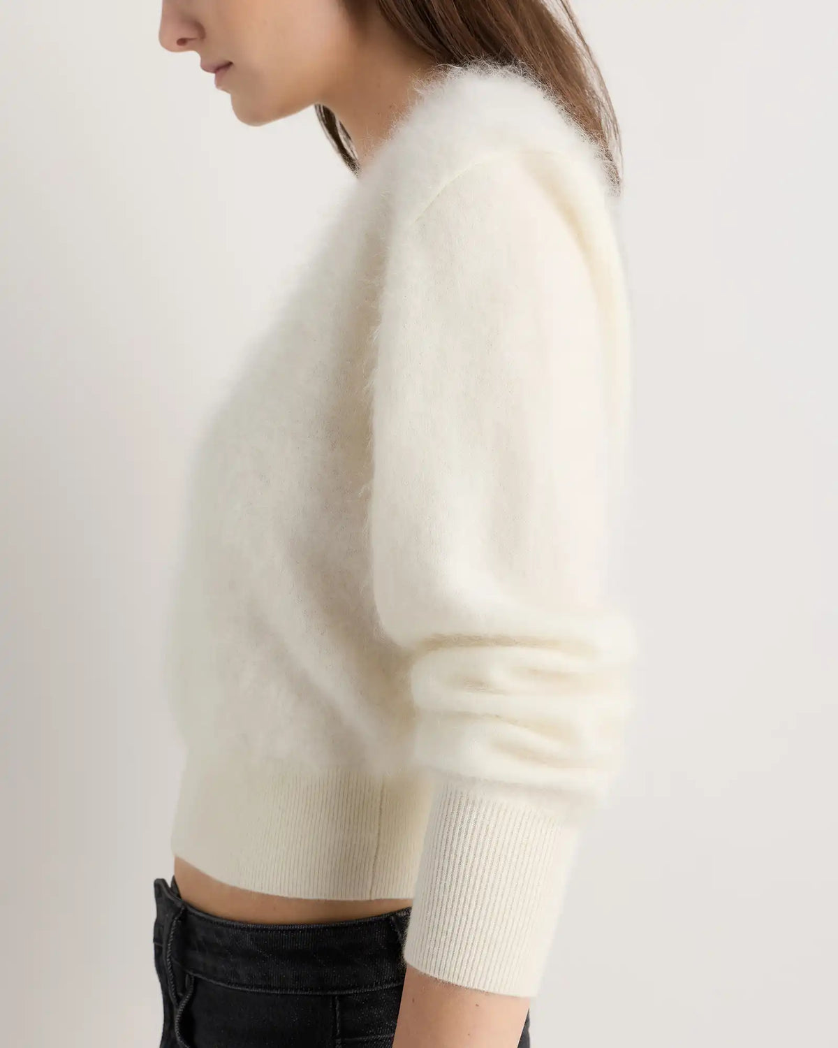 Brushed Cashmere Shrunken V-Neck Sweater