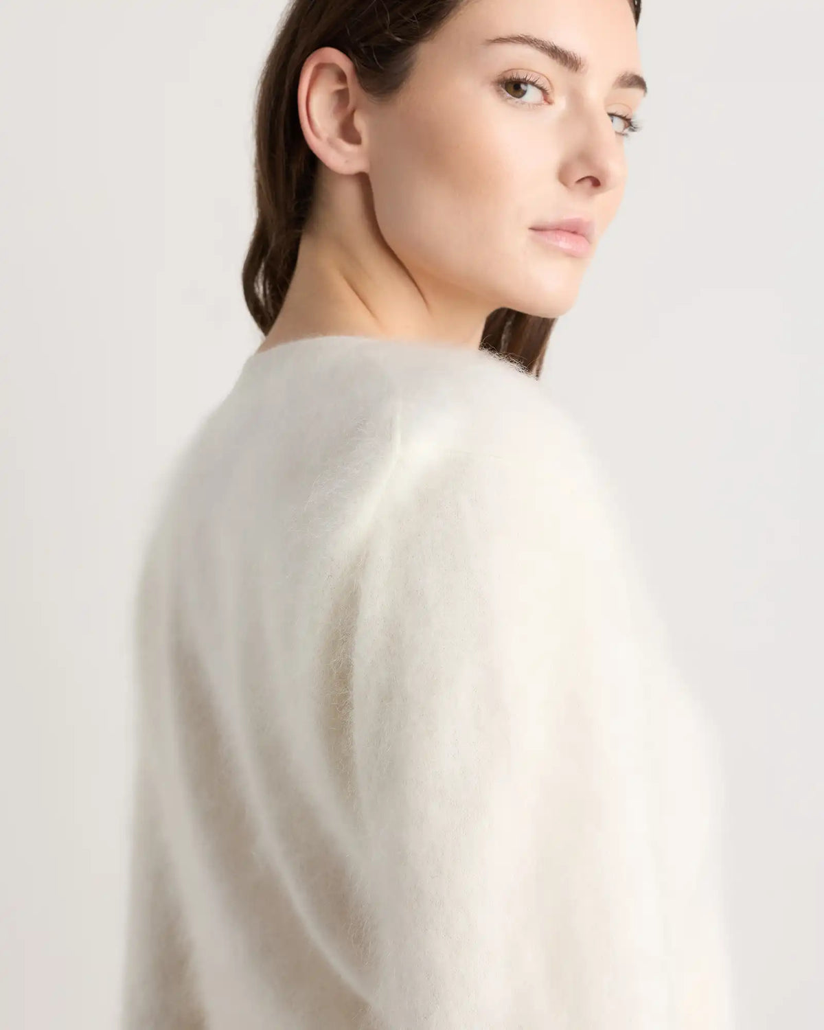 Brushed Cashmere Shrunken V-Neck Sweater