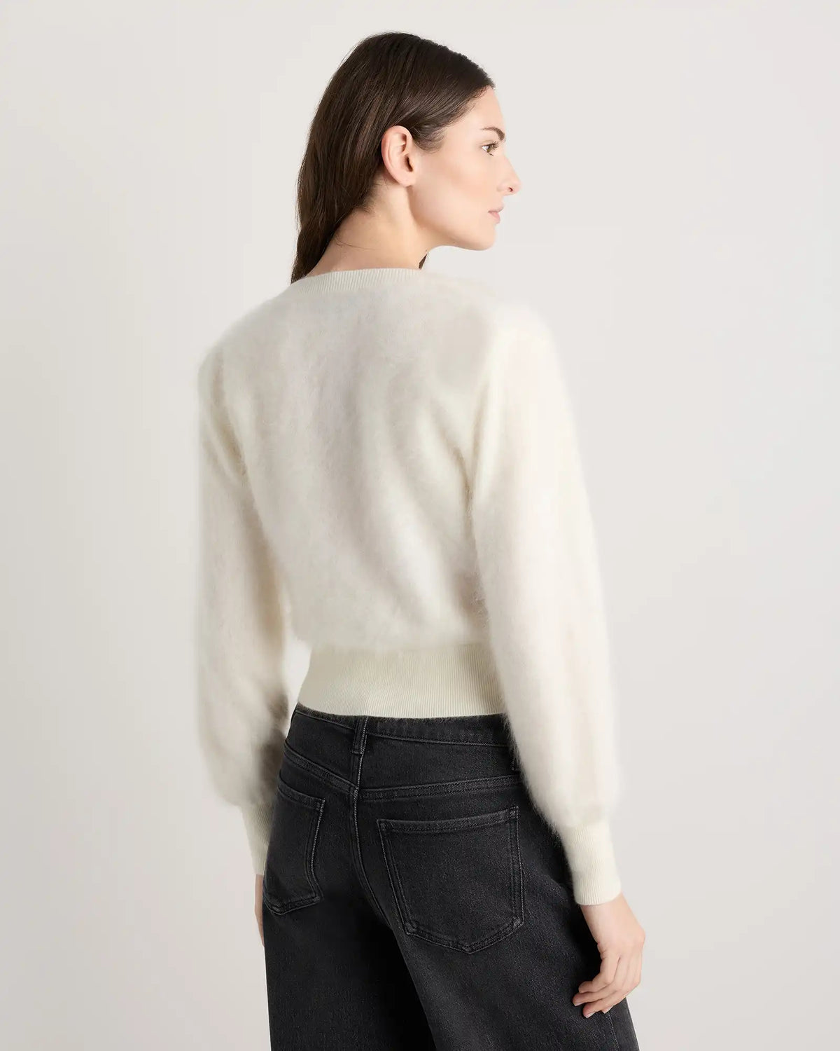Brushed Cashmere Shrunken V-Neck Sweater