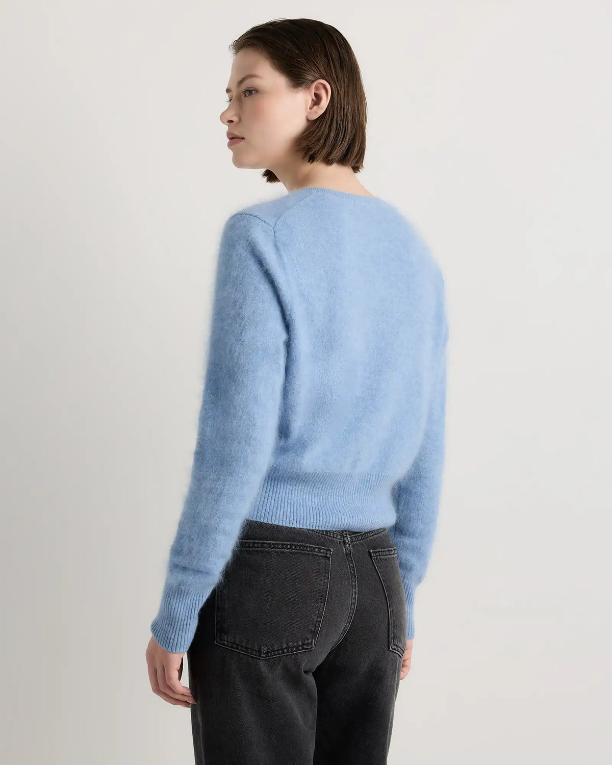 Brushed Cashmere Cropped Crewneck Cardigan