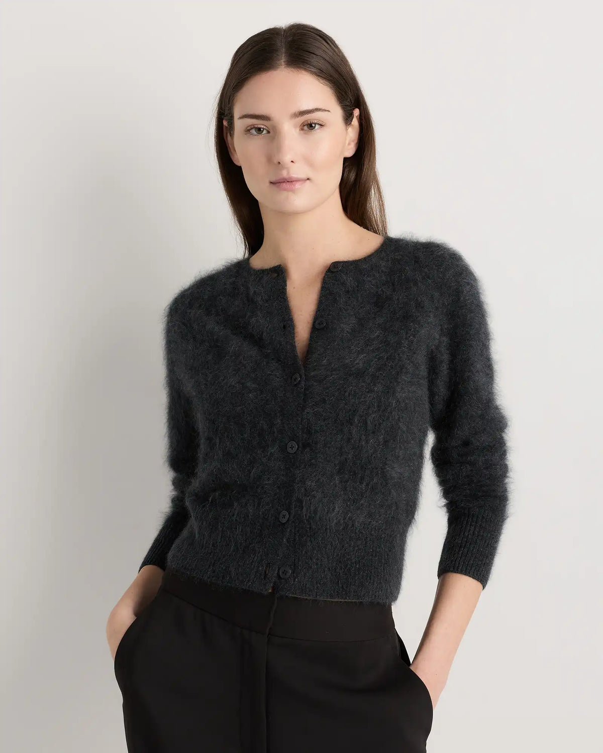 Brushed Cashmere Cropped Crewneck Cardigan