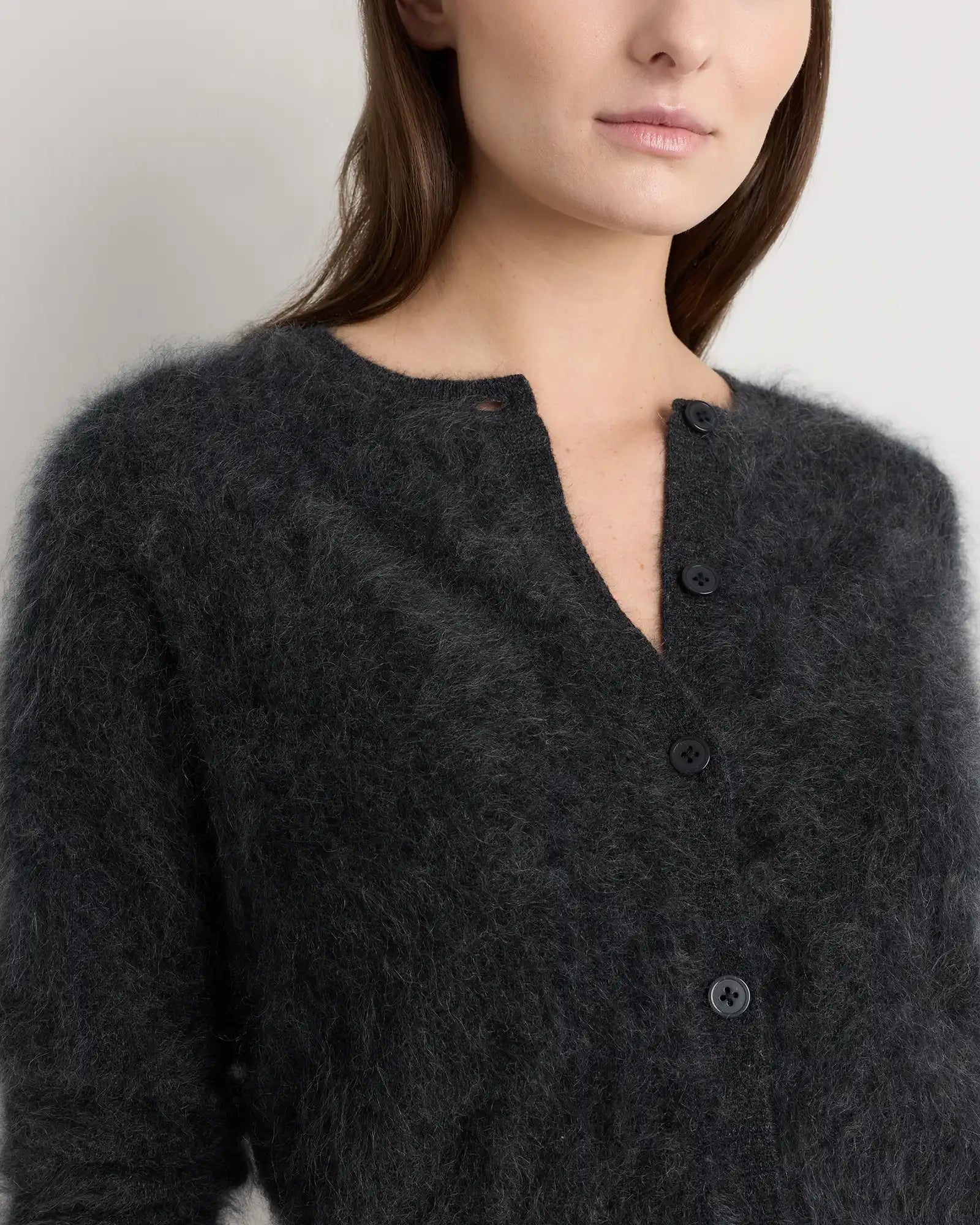 Brushed Cashmere Cropped Crewneck Cardigan