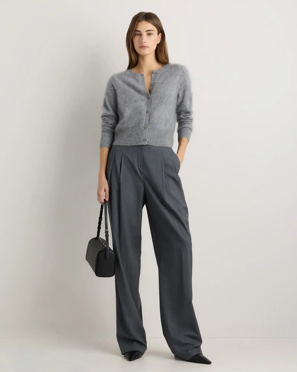 Brushed Cashmere Cropped Crewneck Cardigan