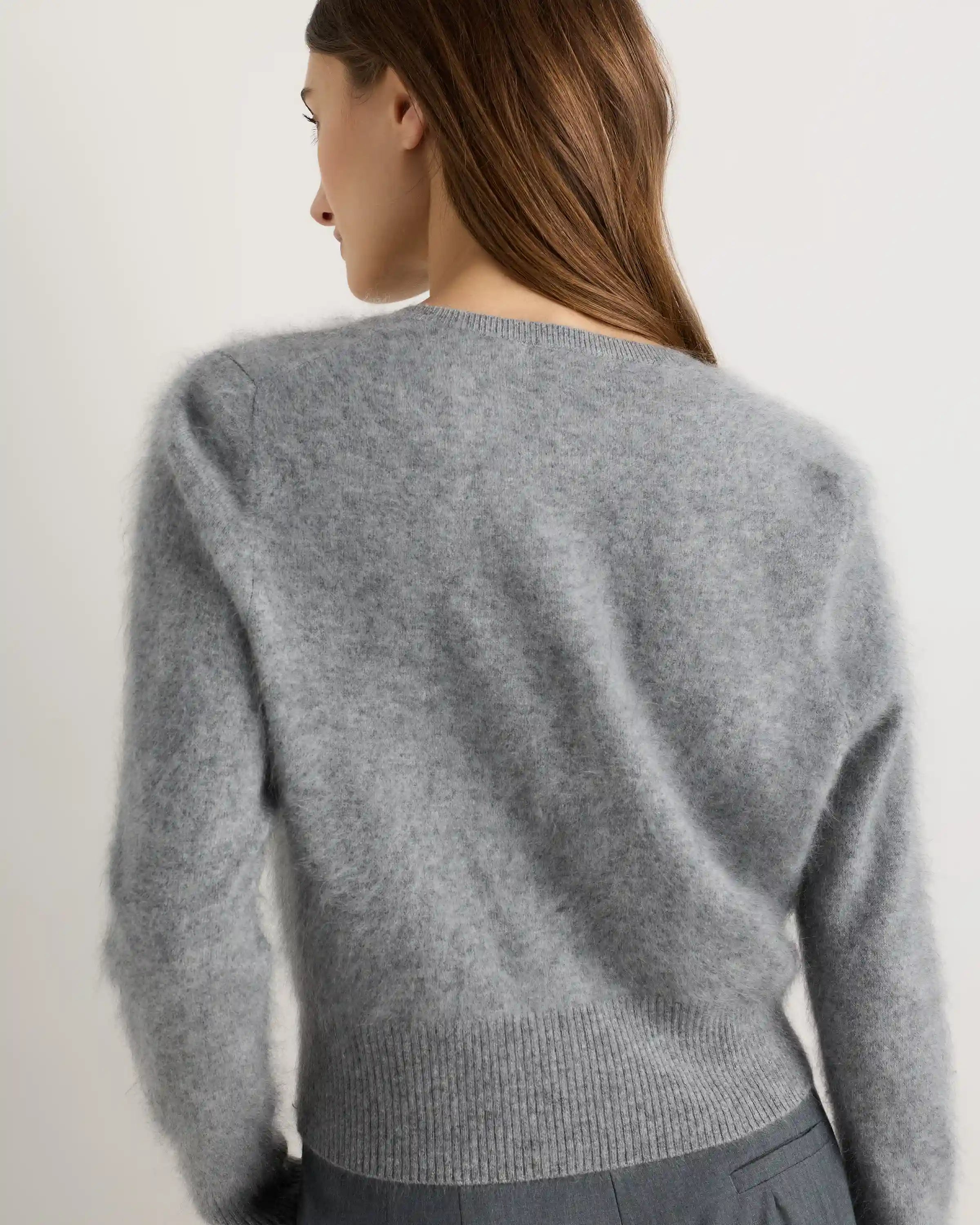 Brushed Cashmere Cropped Crewneck Cardigan