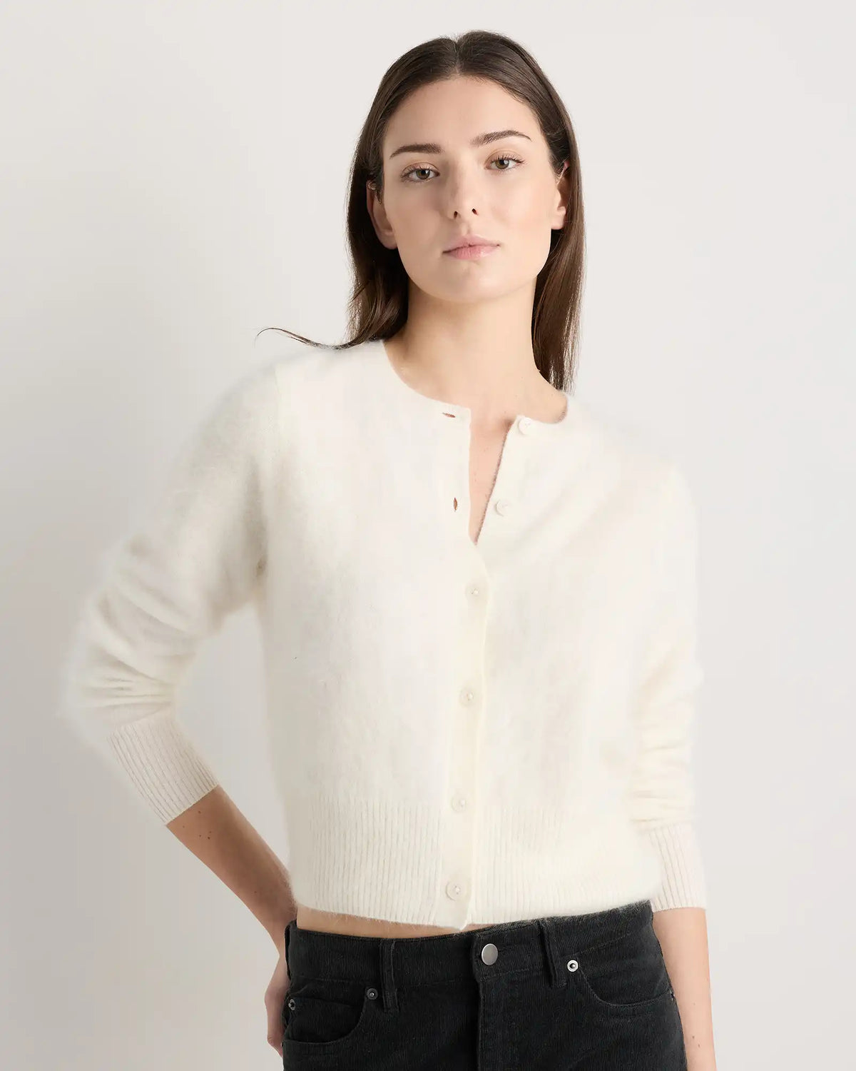 Brushed Cashmere Cropped Crewneck Cardigan