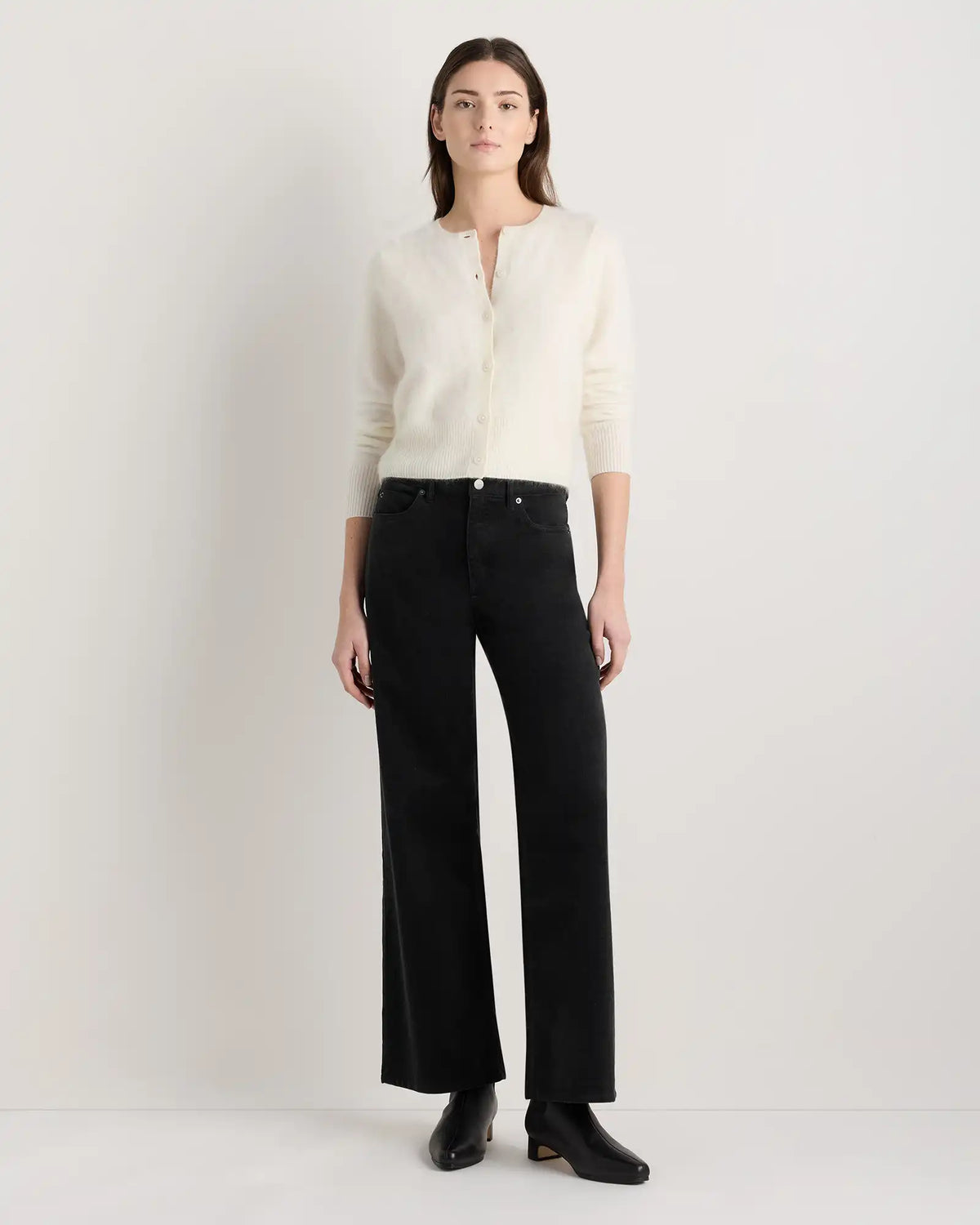 Brushed Cashmere Cropped Crewneck Cardigan