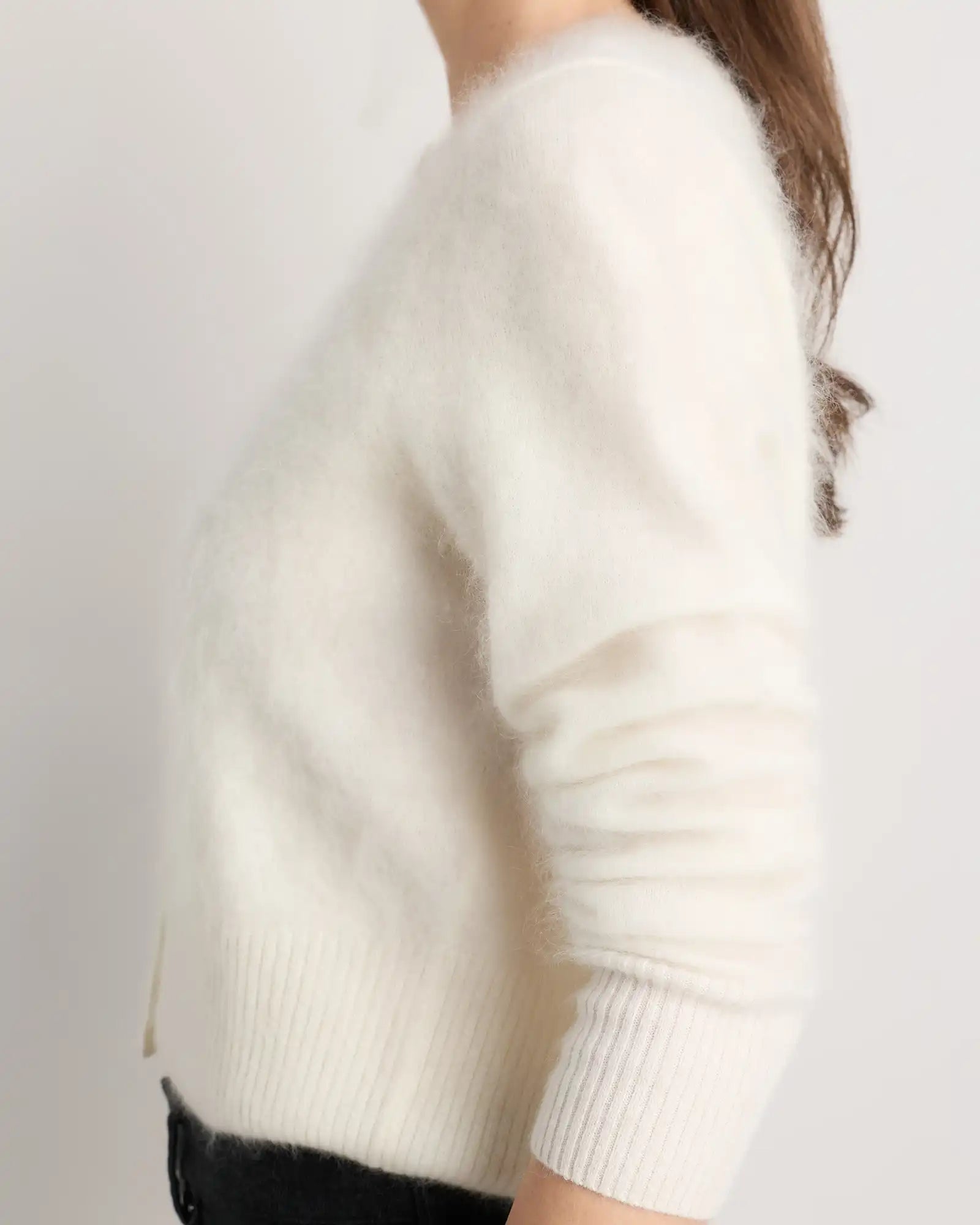 Brushed Cashmere Cropped Crewneck Cardigan