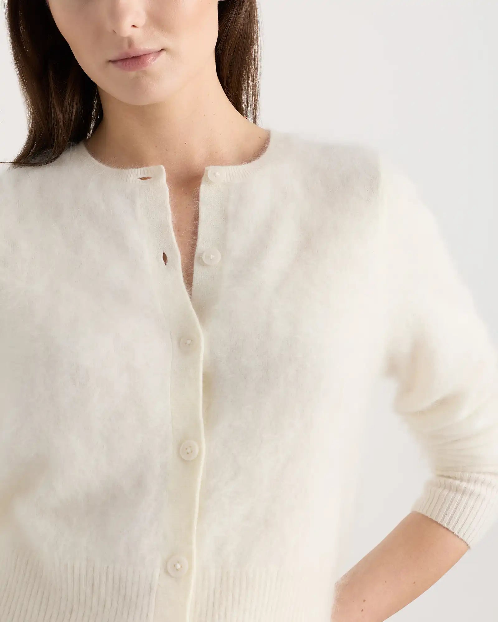 Brushed Cashmere Cropped Crewneck Cardigan