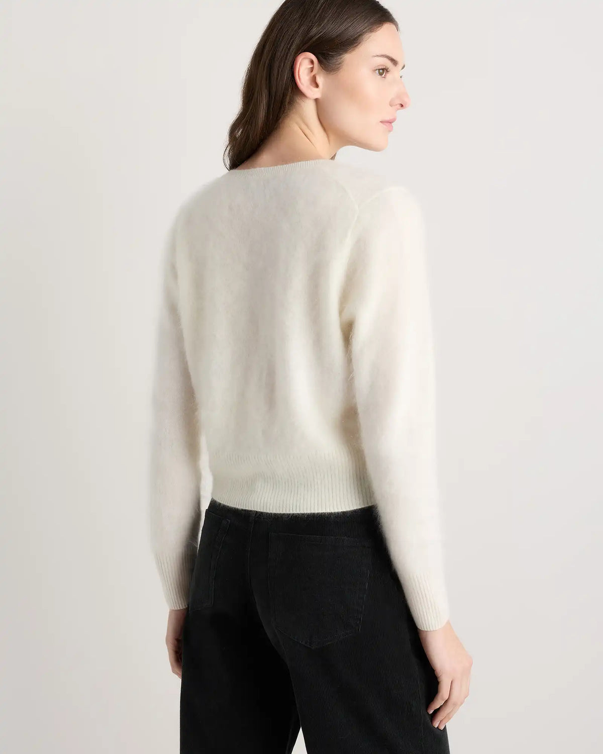 Brushed Cashmere Cropped Crewneck Cardigan