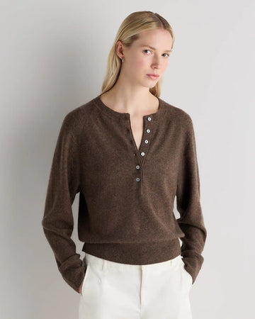 Mongolian Cashmere Dolman Sleeve Henley Sweater