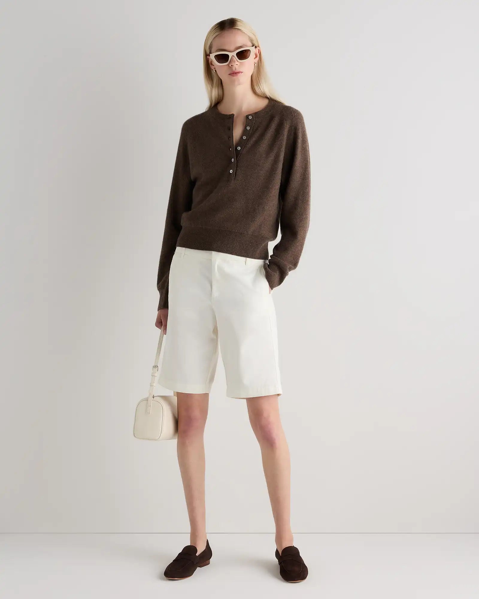 Mongolian Cashmere Dolman Sleeve Henley Sweater