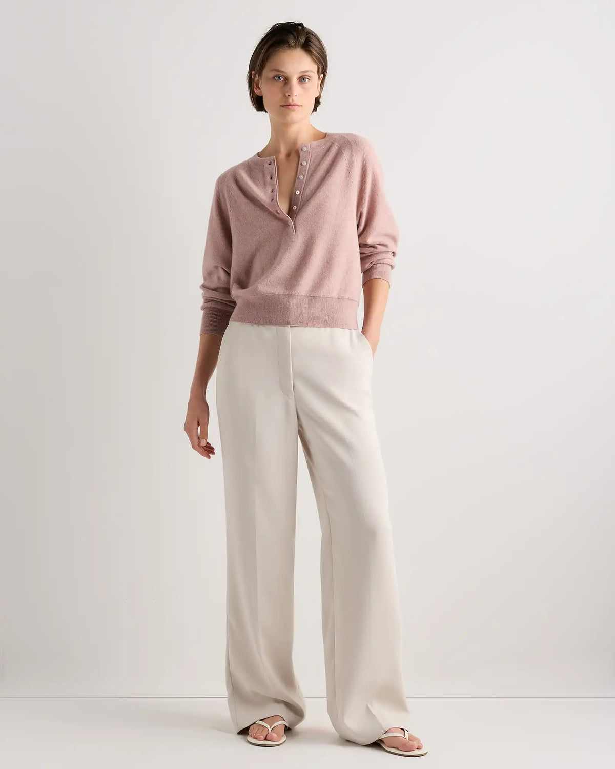 Mongolian Cashmere Dolman Sleeve Henley Sweater