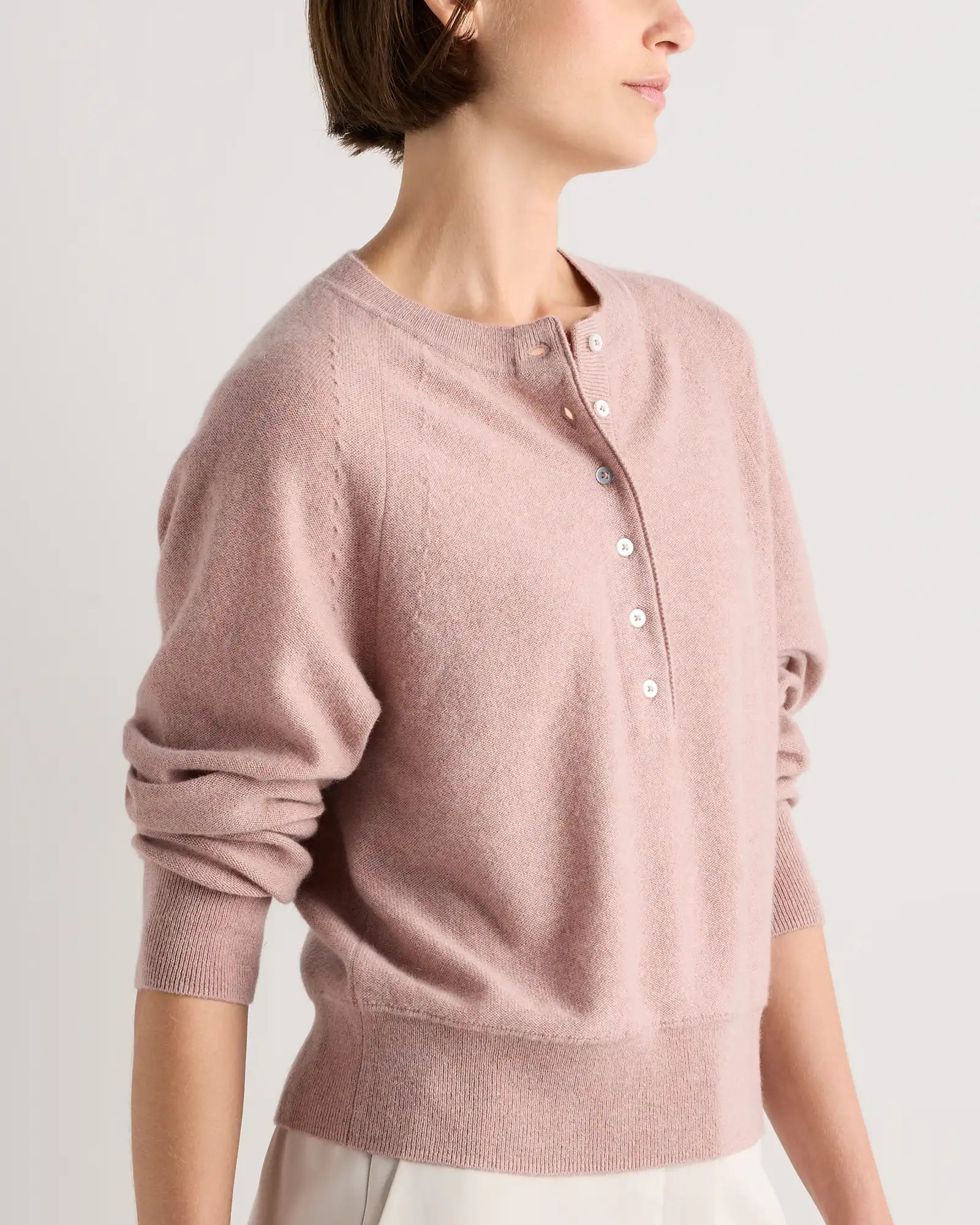 Mongolian Cashmere Dolman Sleeve Henley Sweater
