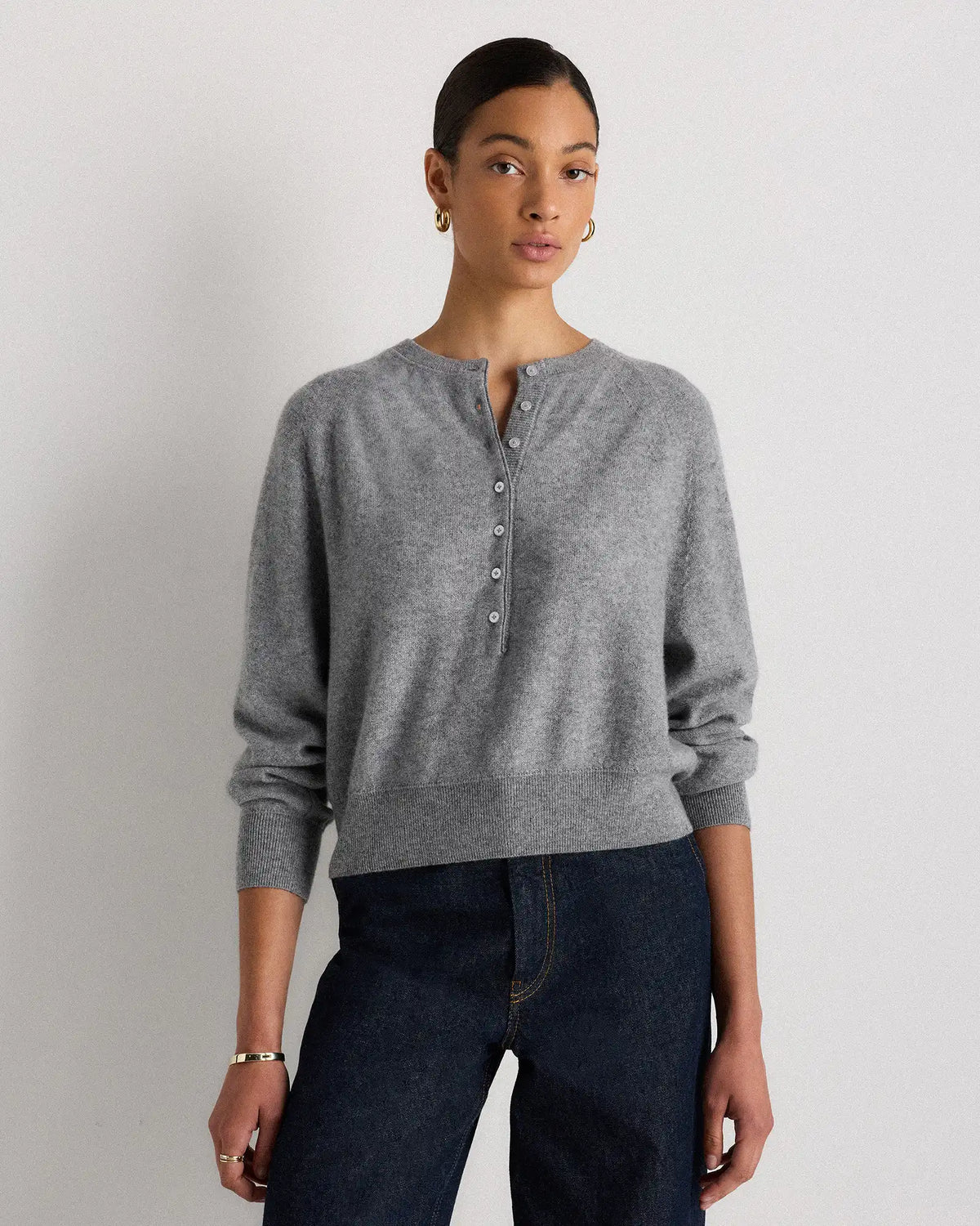 Mongolian Cashmere Dolman Sleeve Henley Sweater
