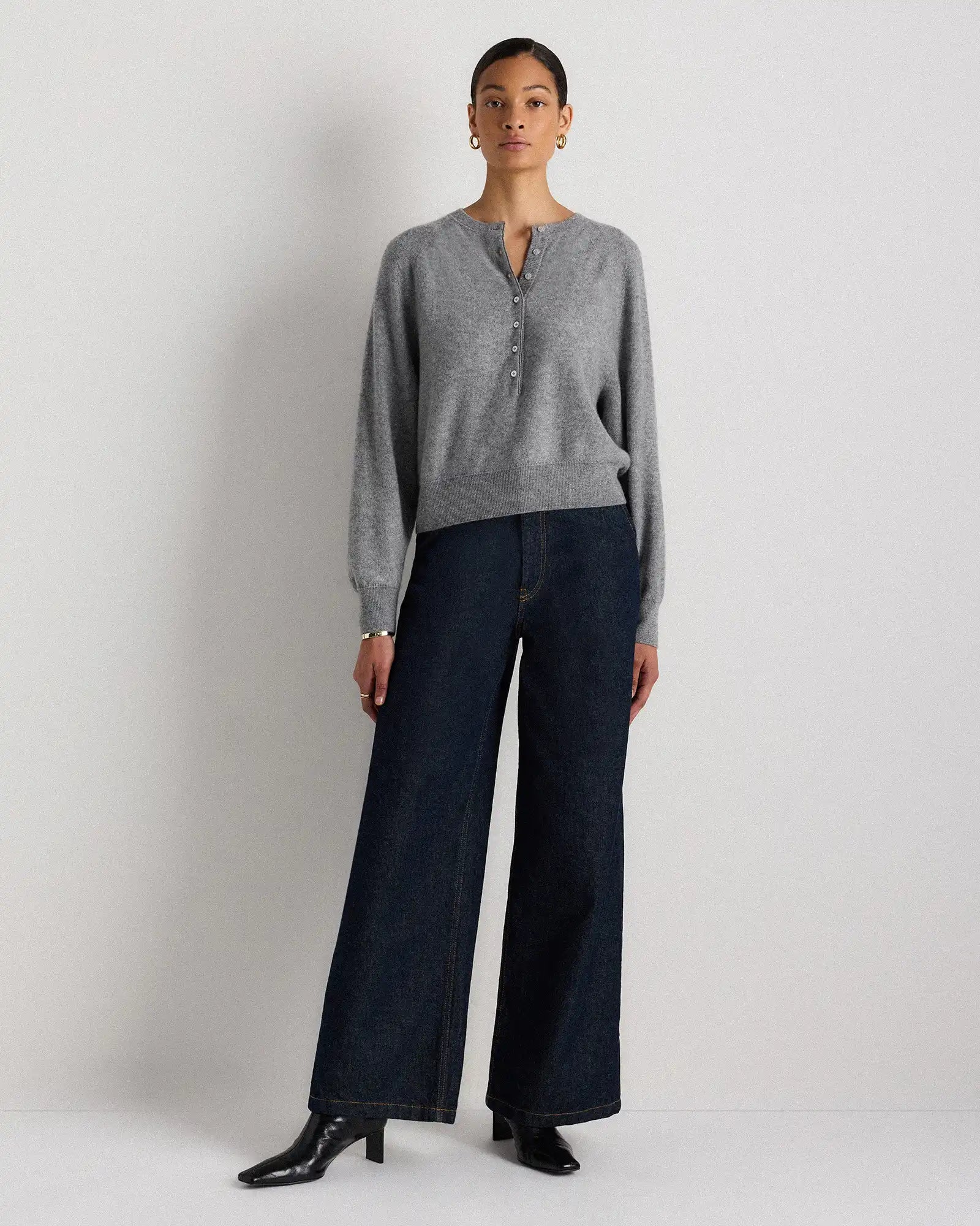 Mongolian Cashmere Dolman Sleeve Henley Sweater