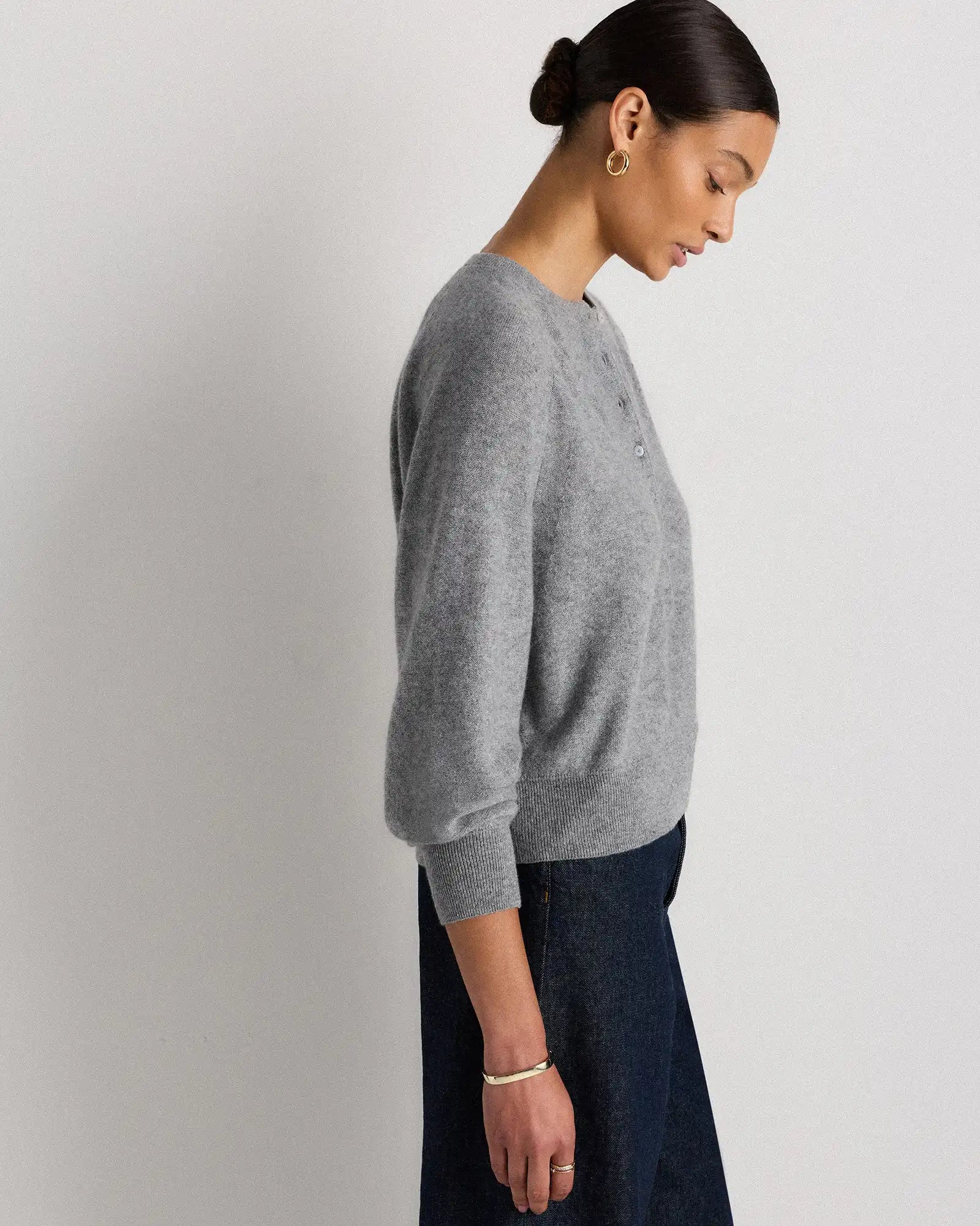 Mongolian Cashmere Dolman Sleeve Henley Sweater