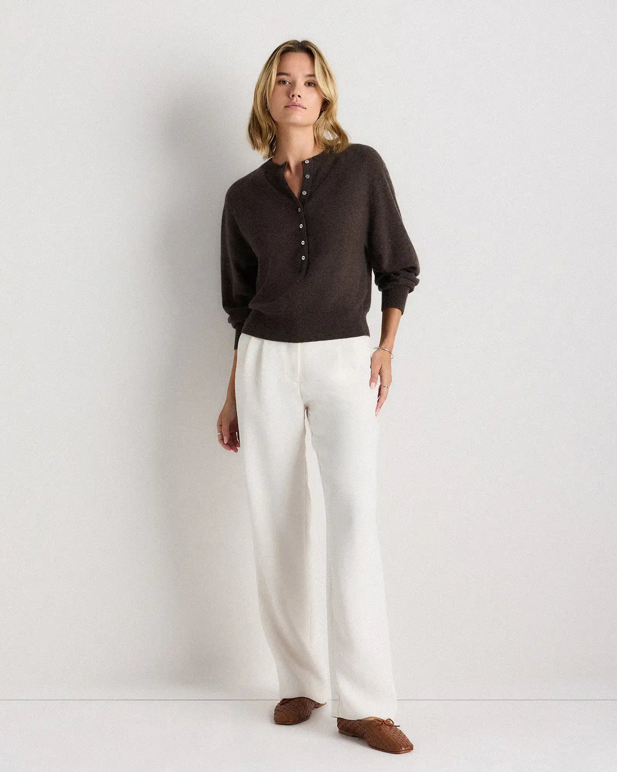 Mongolian Cashmere Dolman Sleeve Henley Sweater