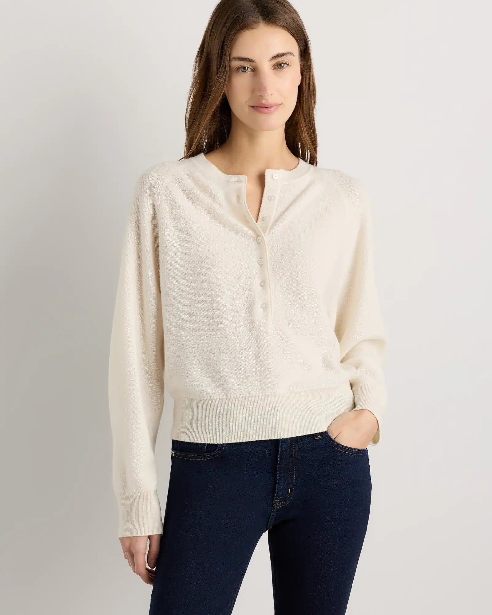 Mongolian Cashmere Dolman Sleeve Henley Sweater