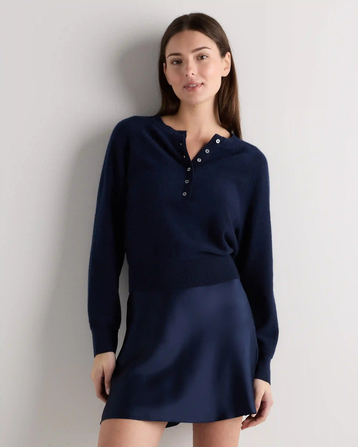Mongolian Cashmere Dolman Sleeve Henley Sweater