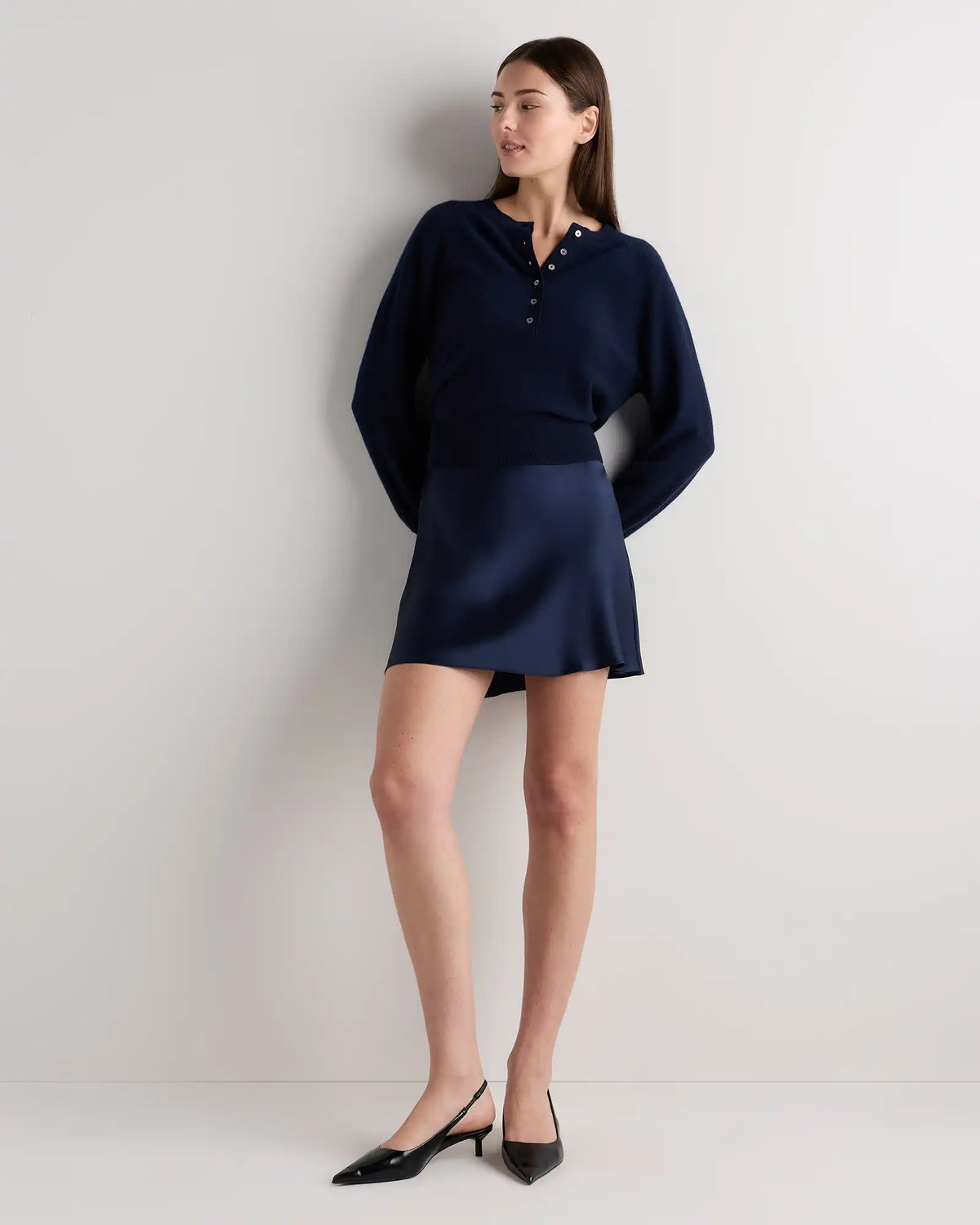 Mongolian Cashmere Dolman Sleeve Henley Sweater