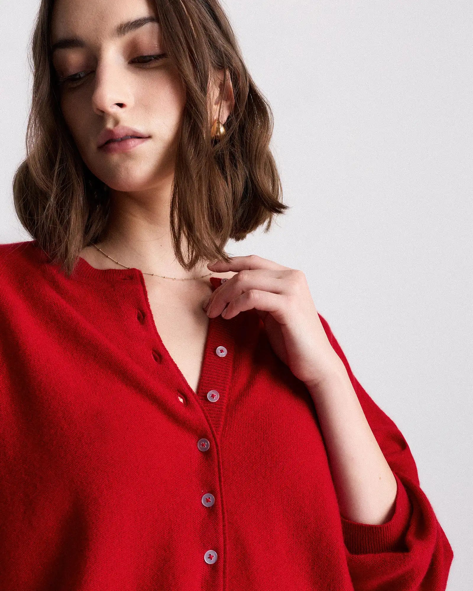 Mongolian Cashmere Dolman Sleeve Henley Sweater