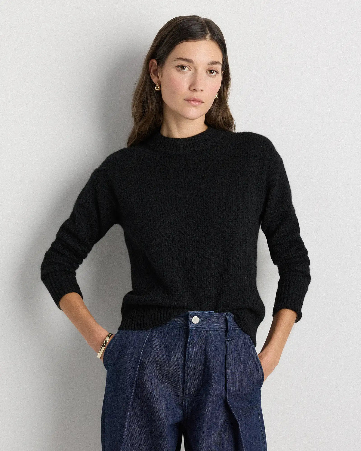 100% Yak Wool Diamond Stitch Crew