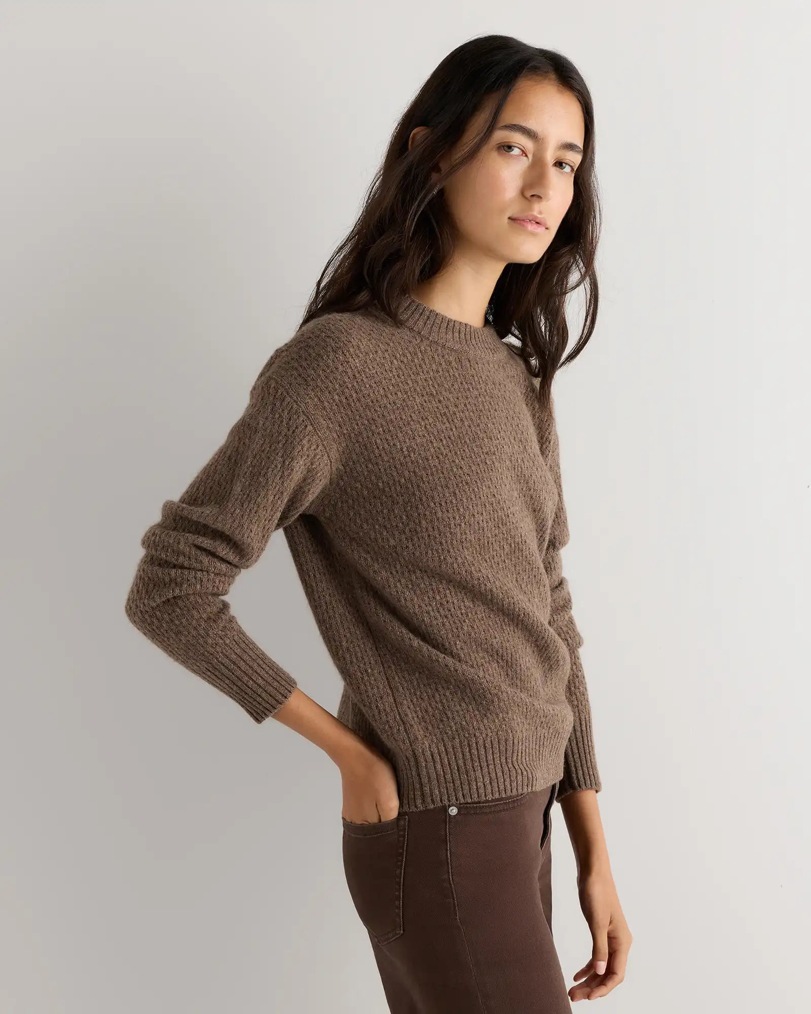100% Yak Wool Diamond Stitch Crew