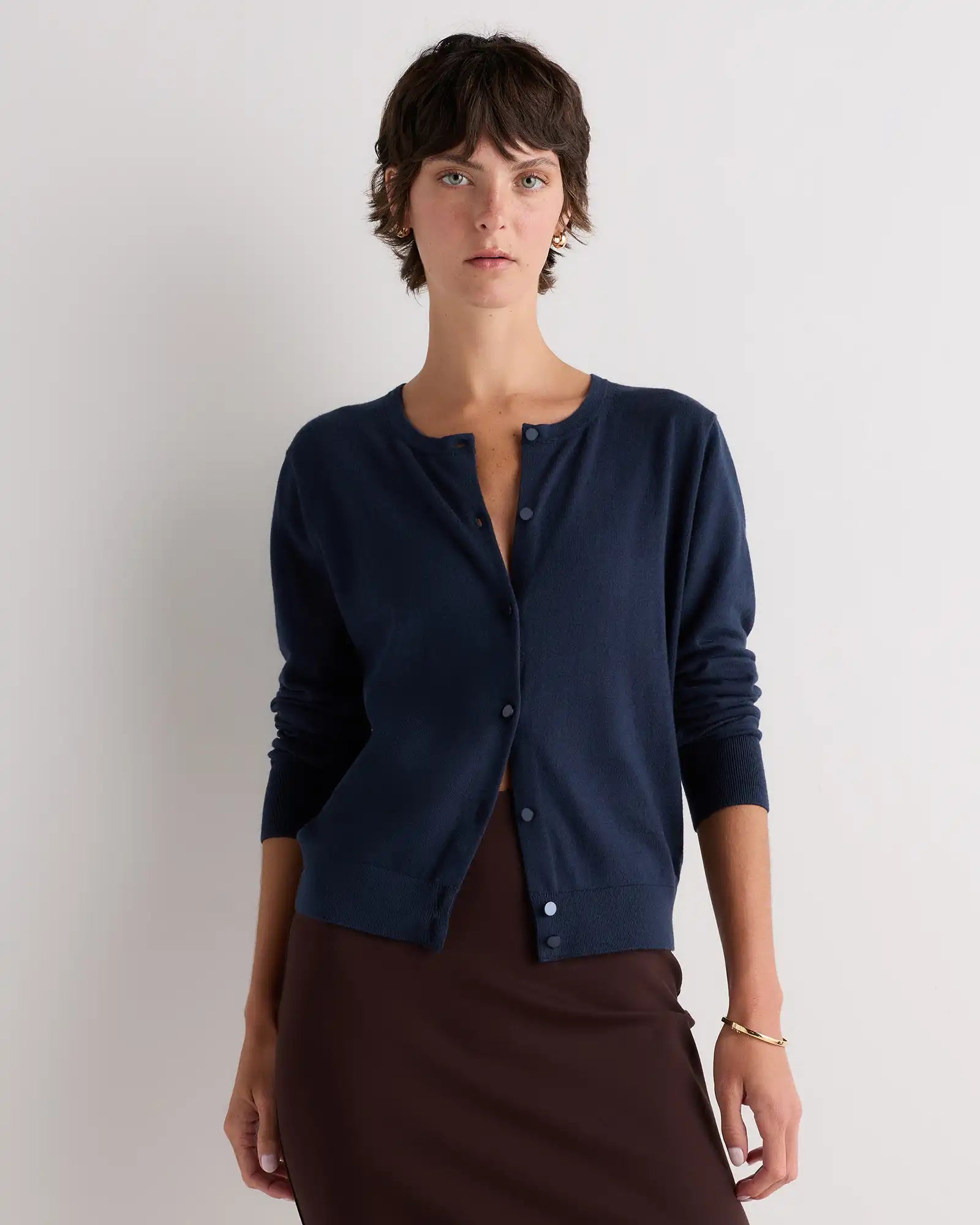 Lightweight Cotton Cashmere Crew Cardigan