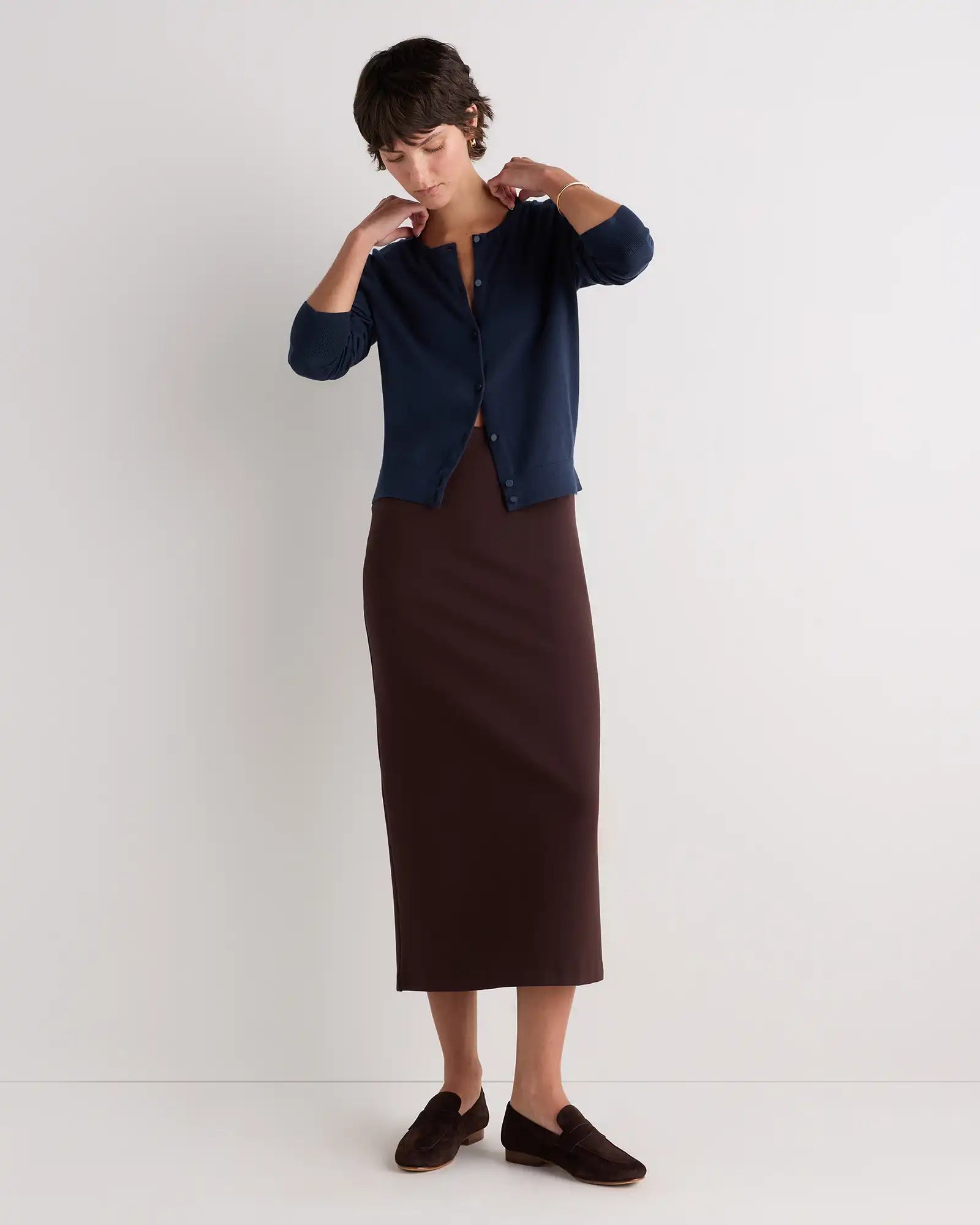 Lightweight Cotton Cashmere Crew Cardigan