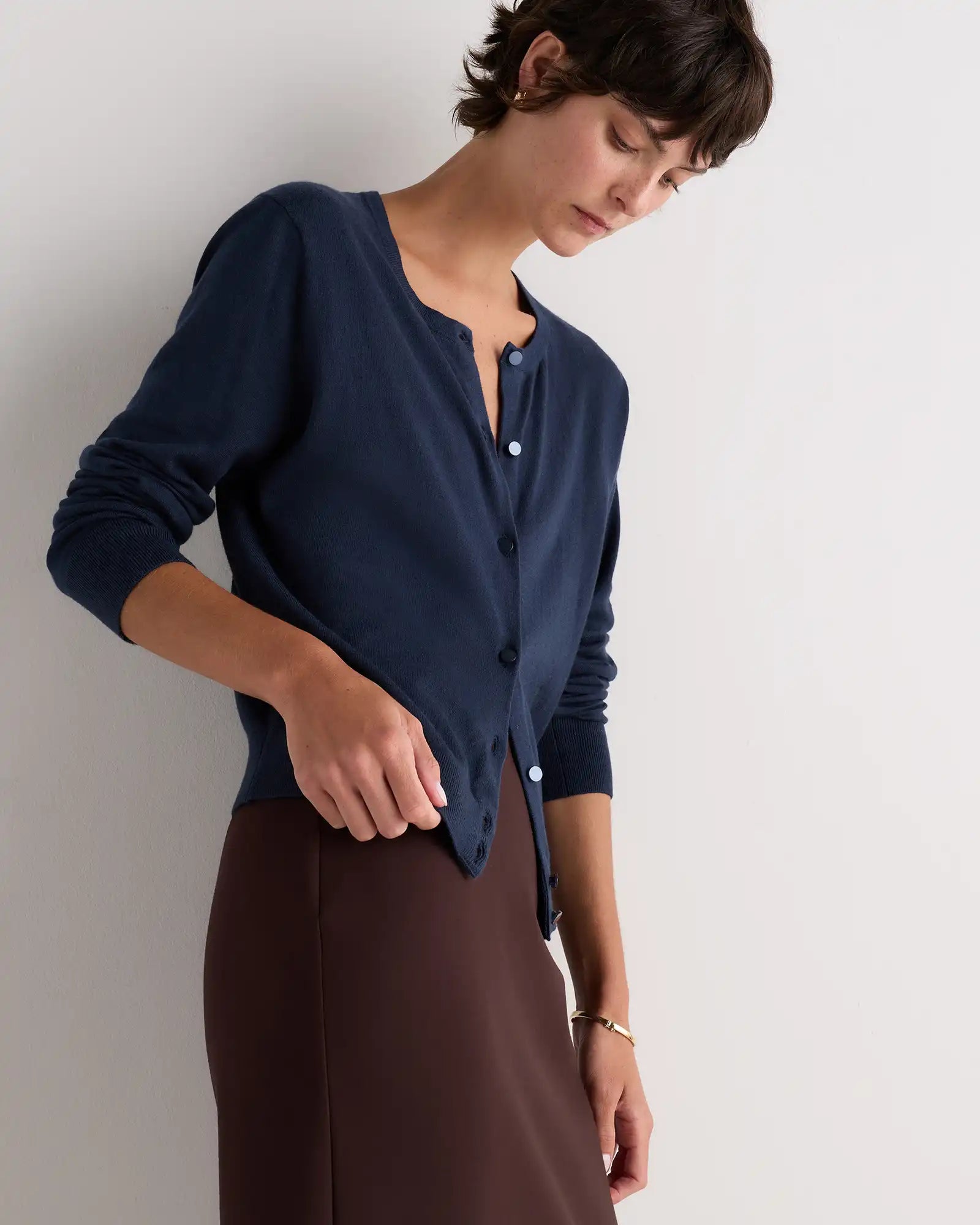 Lightweight Cotton Cashmere Crew Cardigan