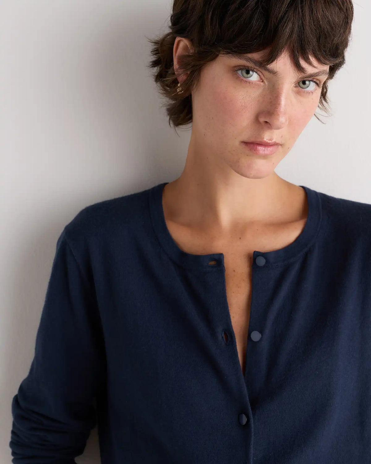 Lightweight Cotton Cashmere Crew Cardigan