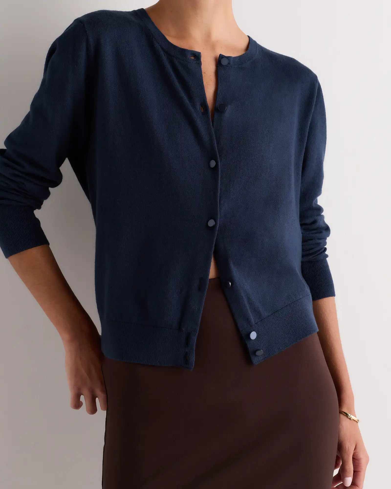 Lightweight Cotton Cashmere Crew Cardigan