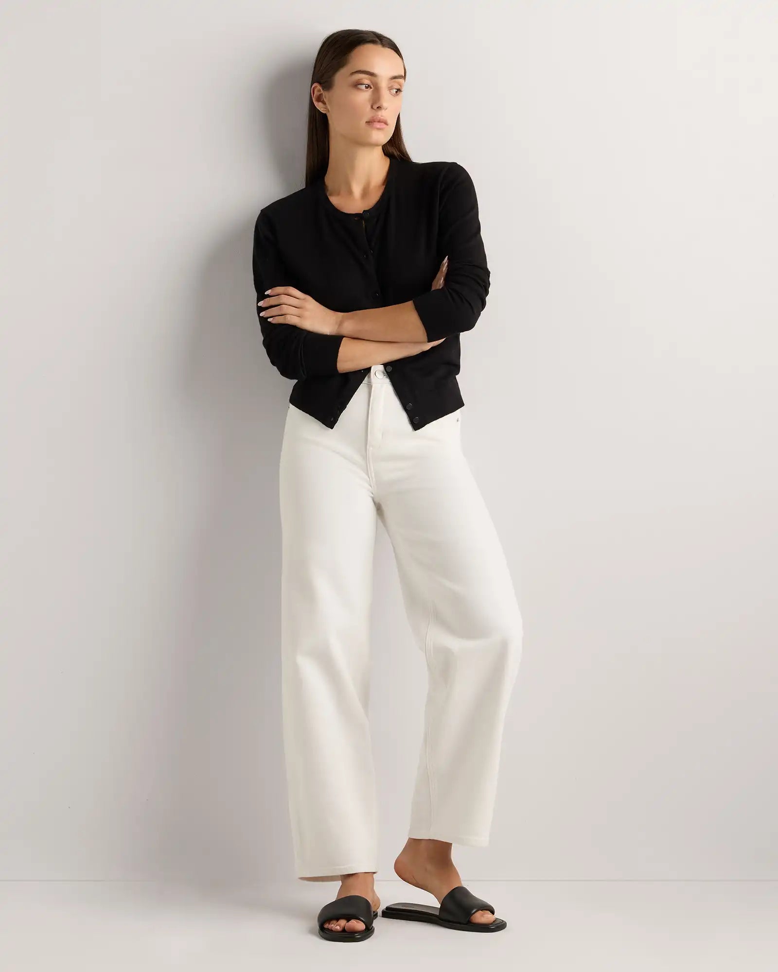 Lightweight Cotton Cashmere Crew Cardigan