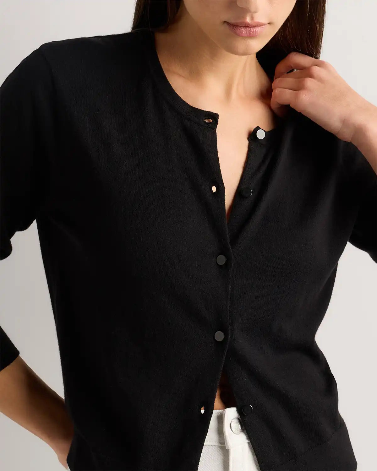Lightweight Cotton Cashmere Crew Cardigan