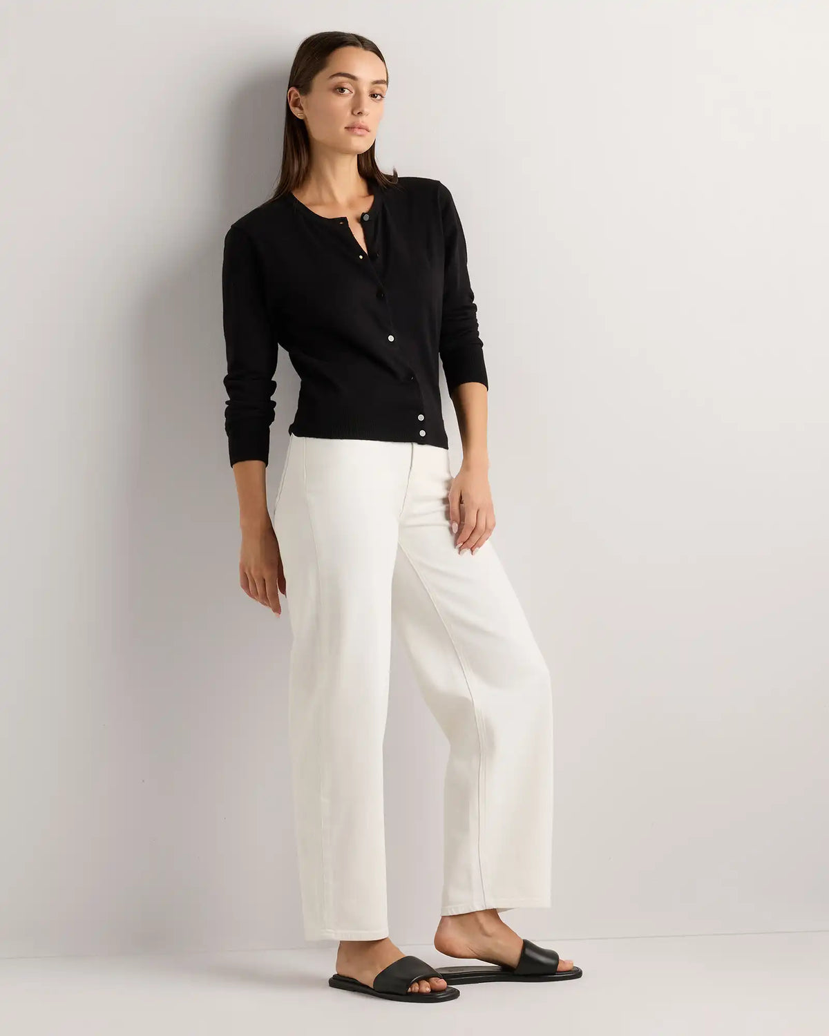 Lightweight Cotton Cashmere Crew Cardigan