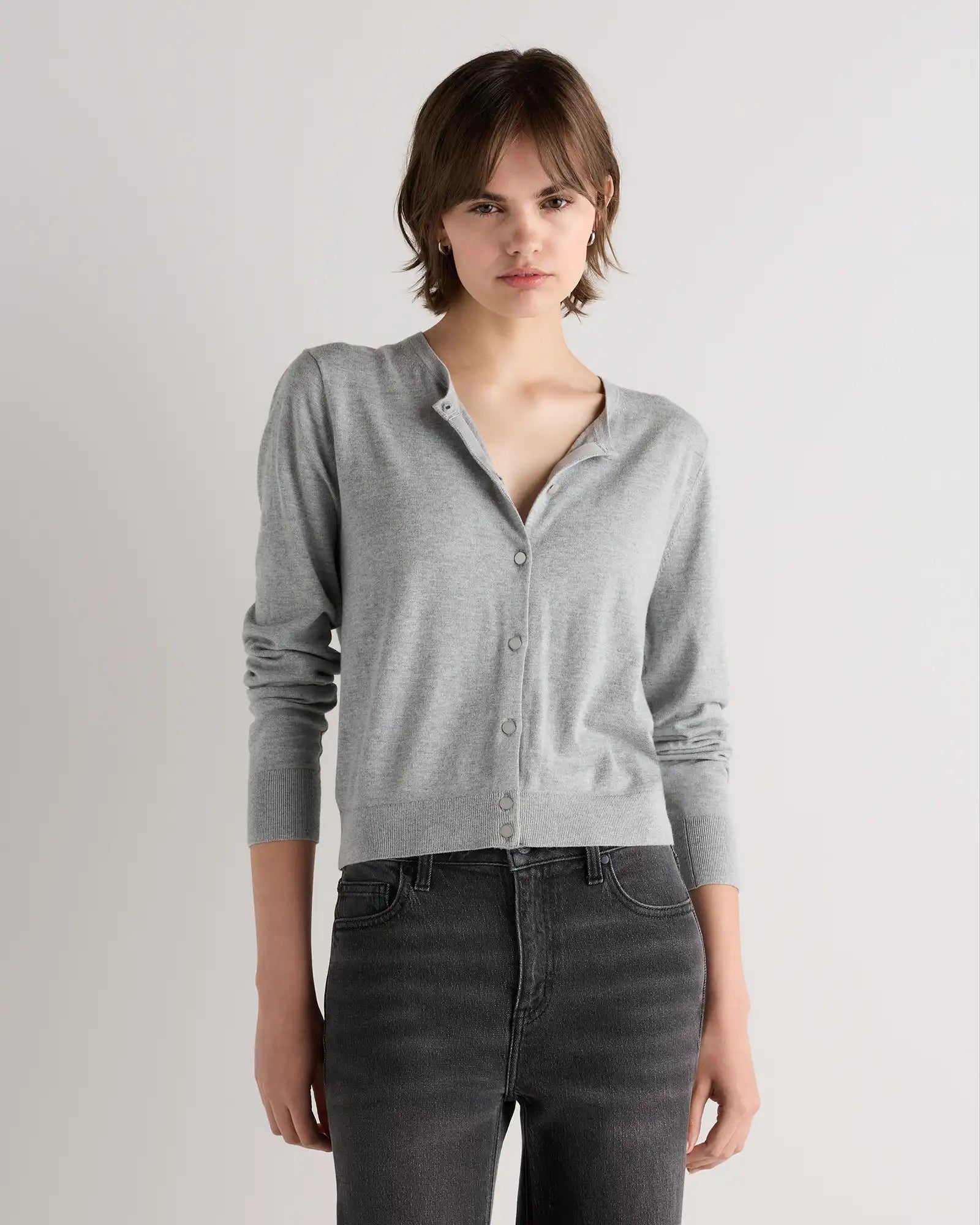 Lightweight Cotton Cashmere Crew Cardigan
