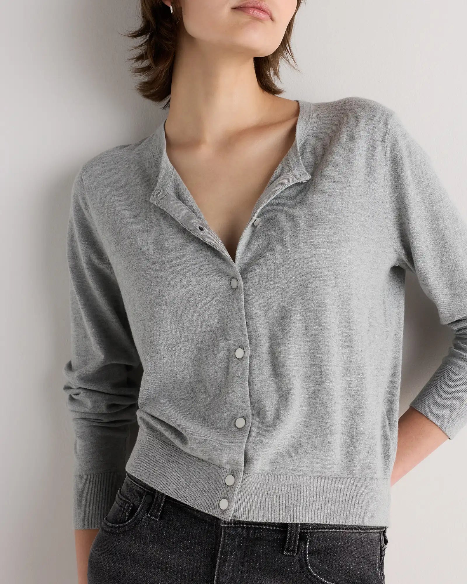 Lightweight Cotton Cashmere Crew Cardigan