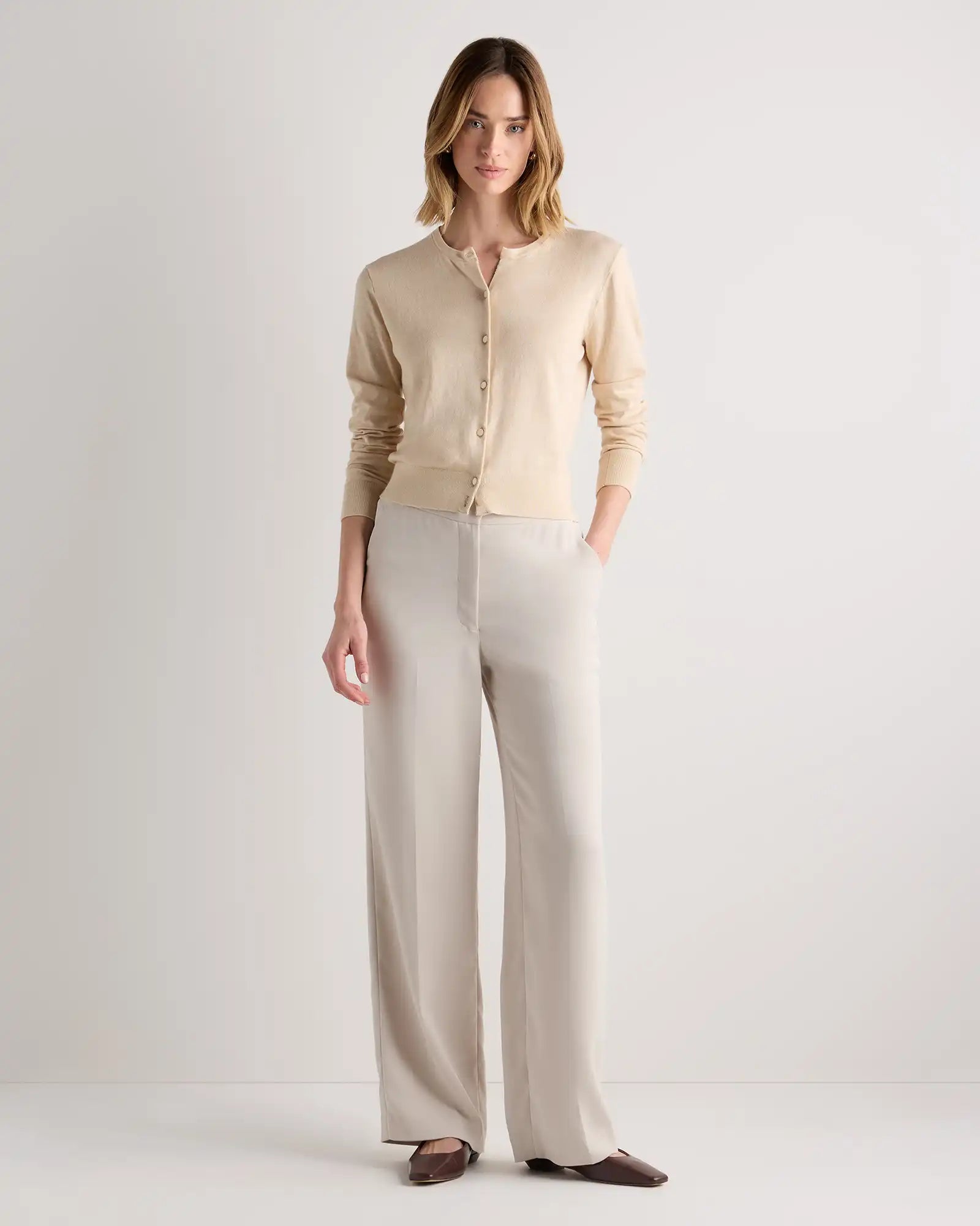 Lightweight Cotton Cashmere Crew Cardigan