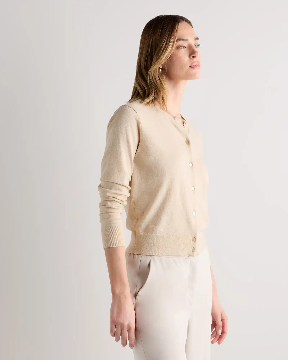 Lightweight Cotton Cashmere Crew Cardigan