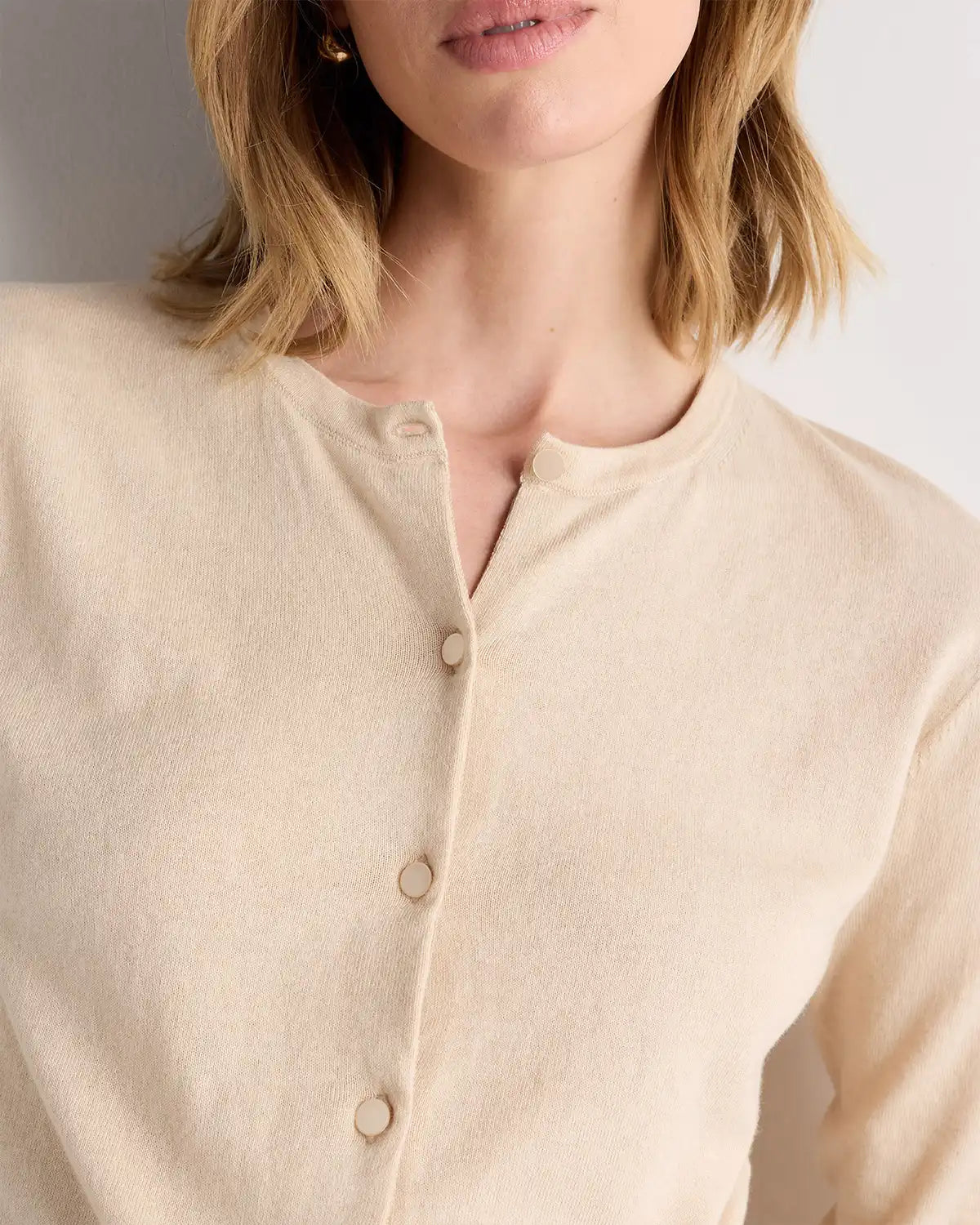 Lightweight Cotton Cashmere Crew Cardigan