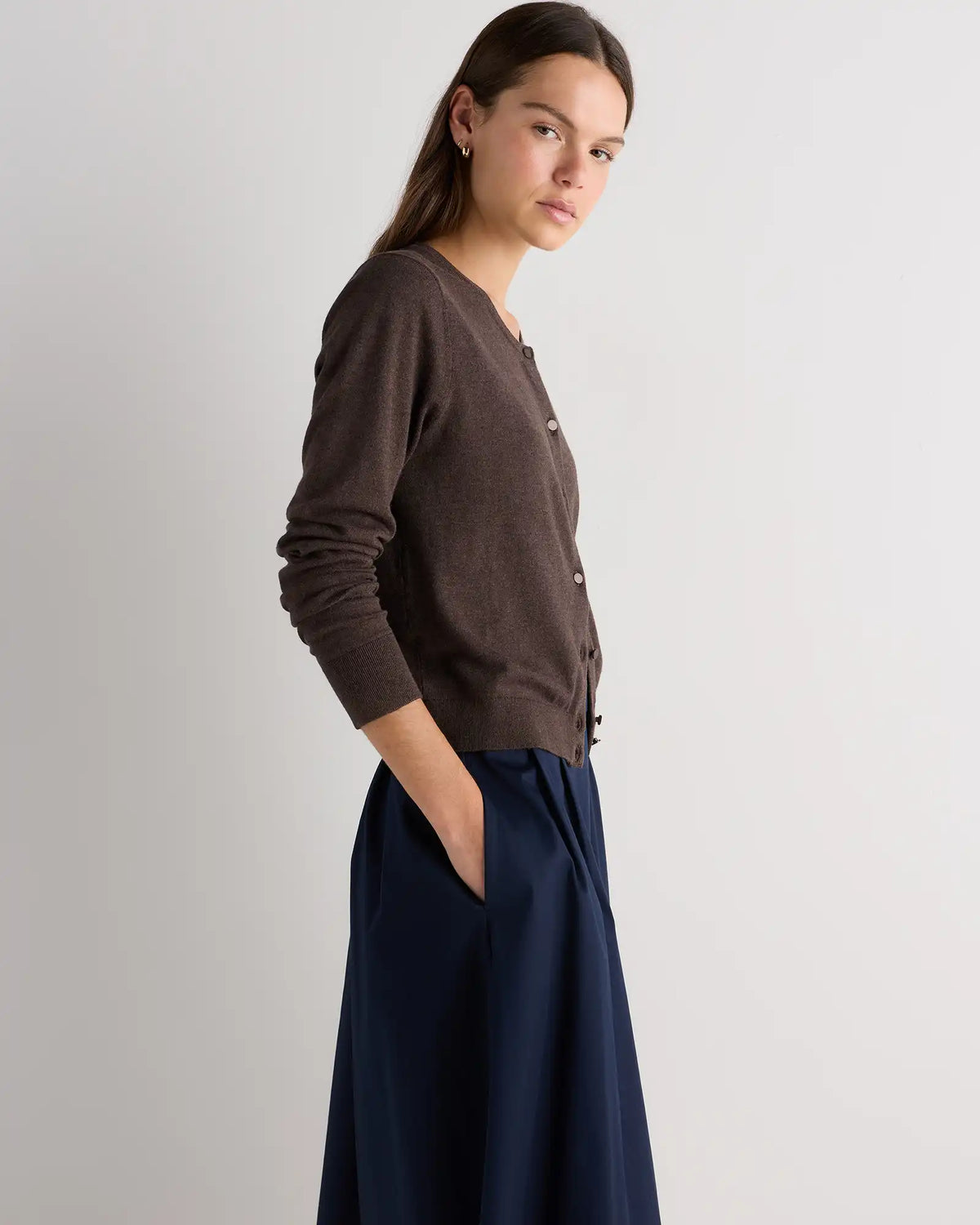Lightweight Cotton Cashmere Crew Cardigan
