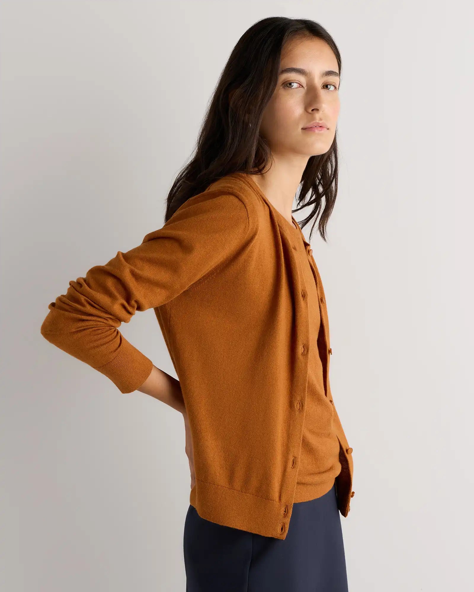 Lightweight Cotton Cashmere Crew Cardigan