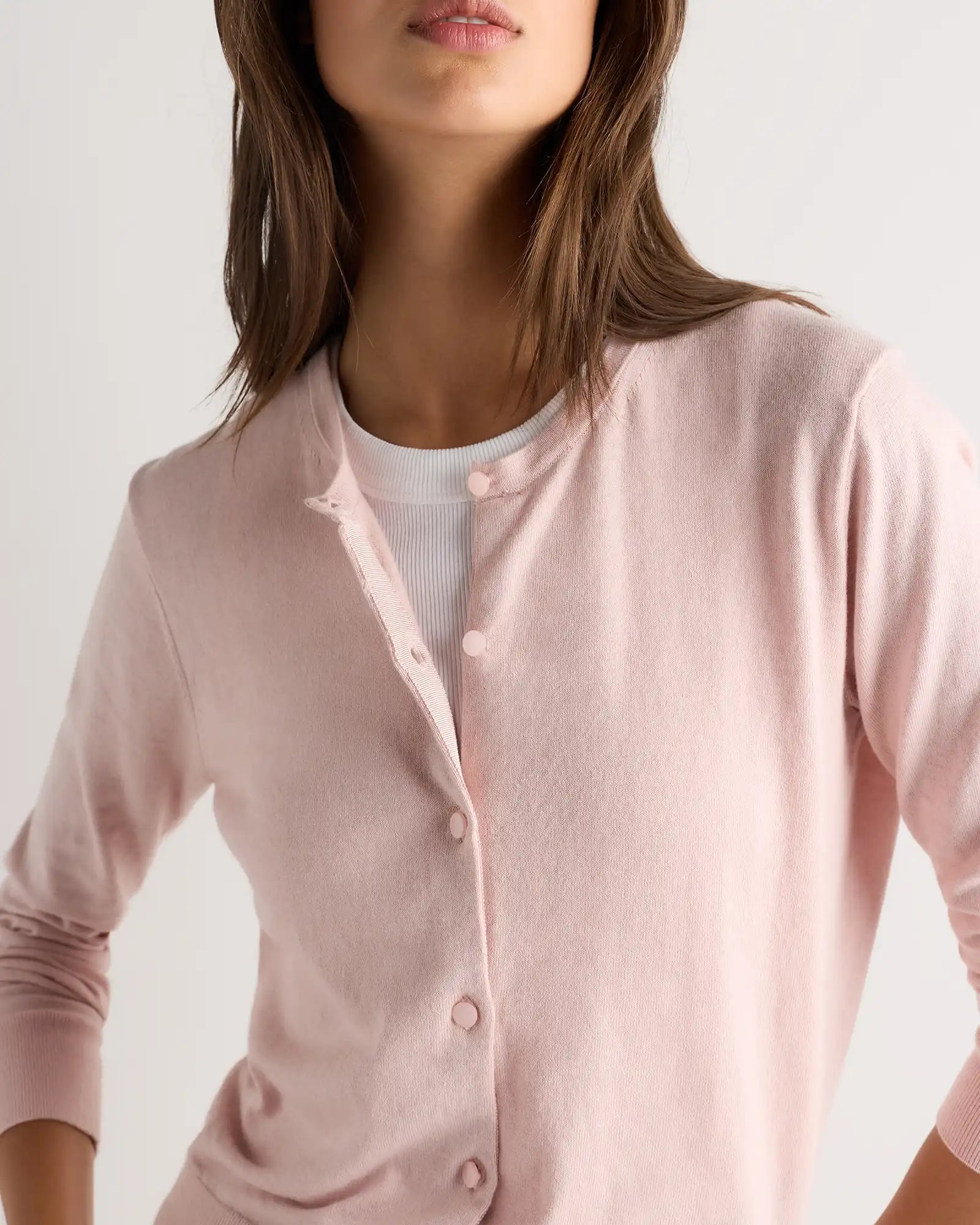 Lightweight Cotton Cashmere Crew Cardigan