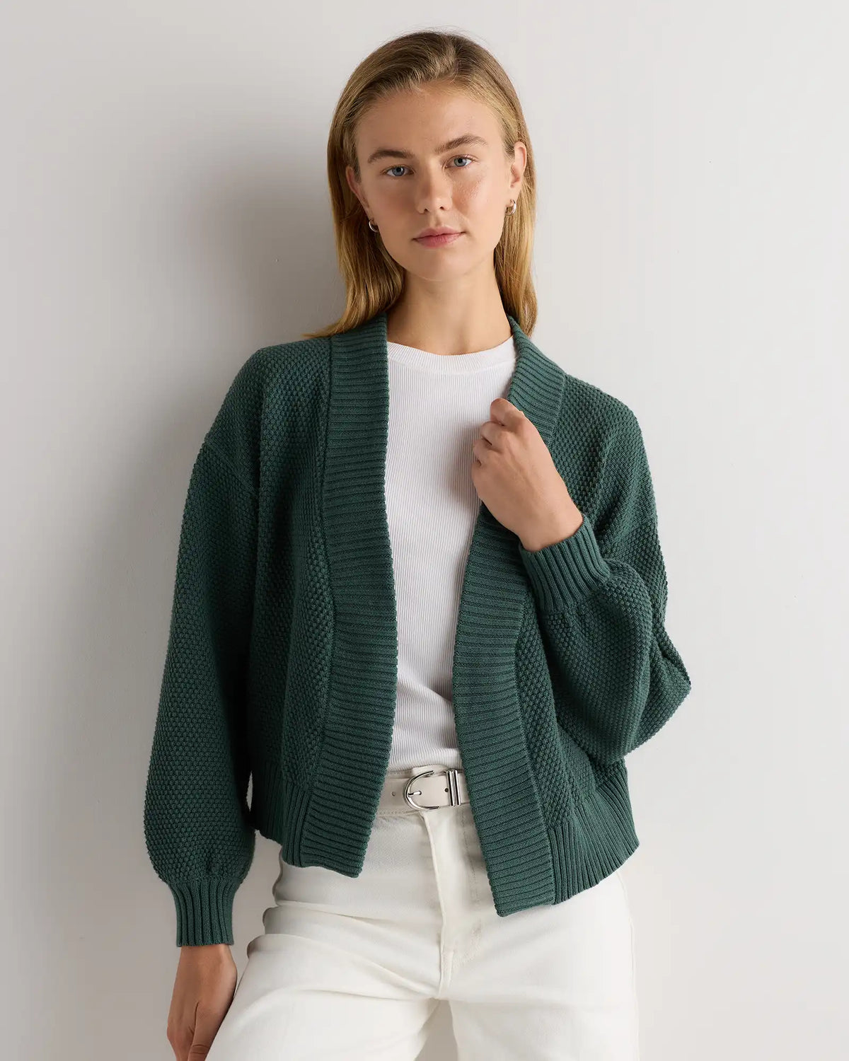 100% Organic Cotton Waffle Stitch Open Cardigan