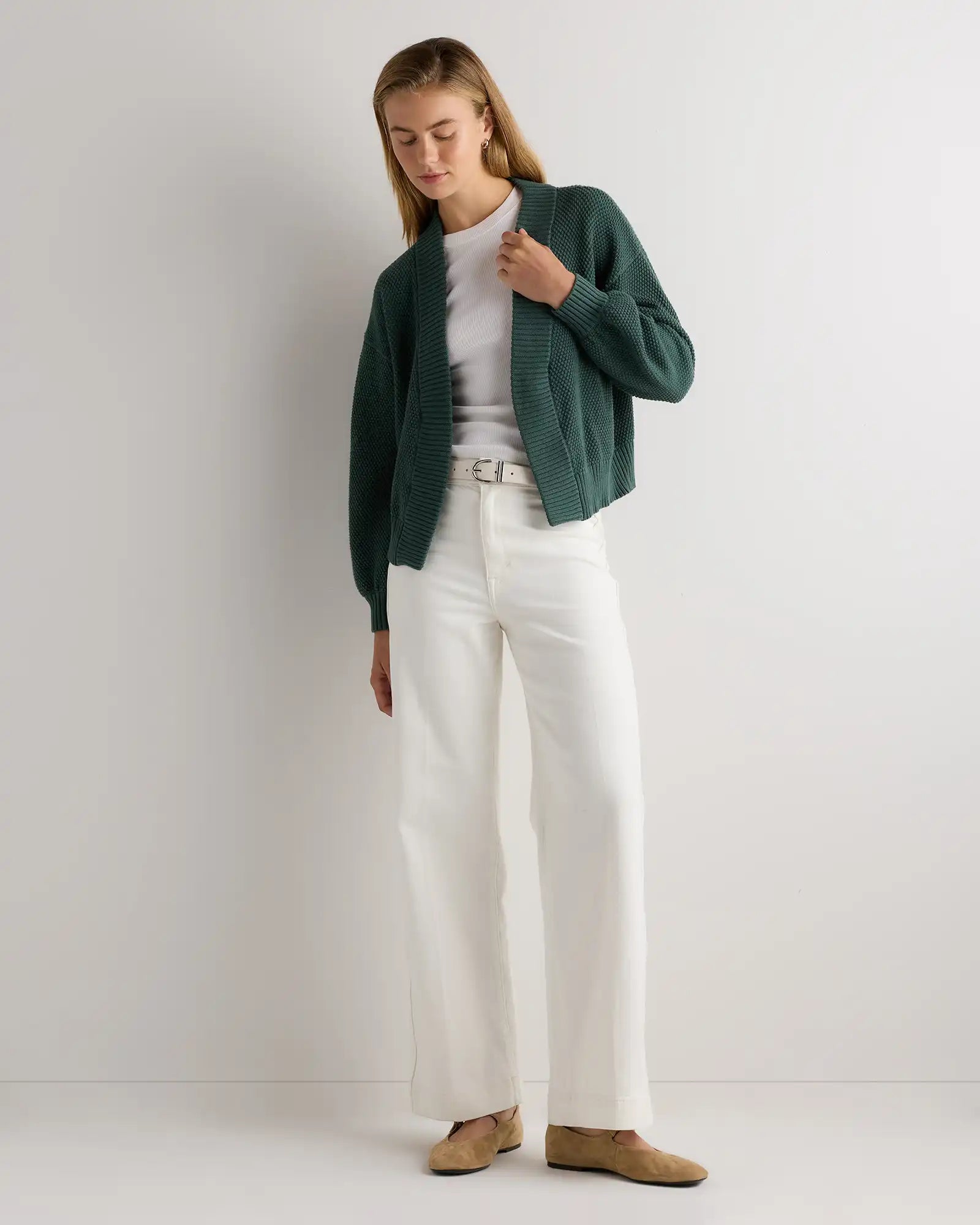100% Organic Cotton Waffle Stitch Open Cardigan