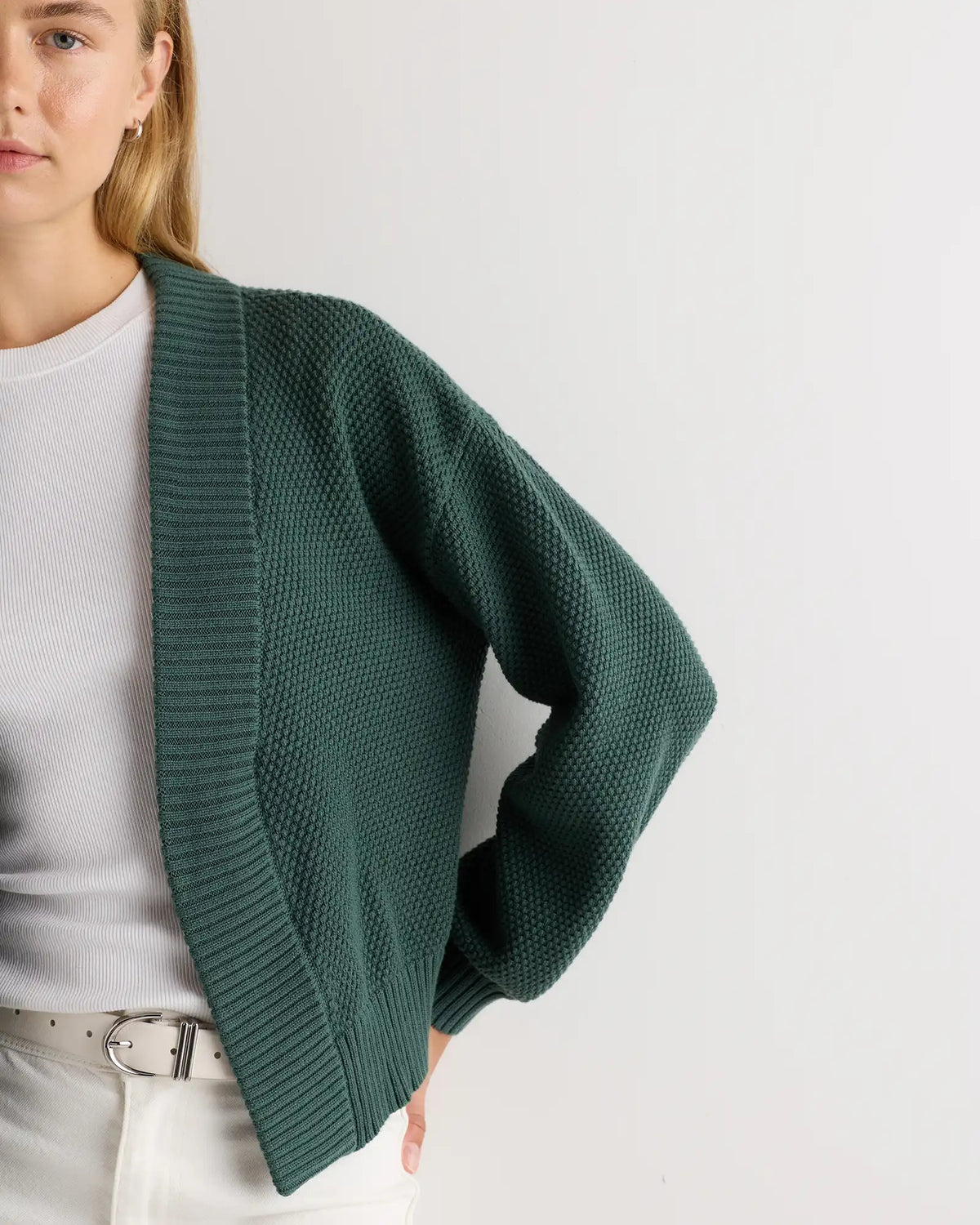 100% Organic Cotton Waffle Stitch Open Cardigan