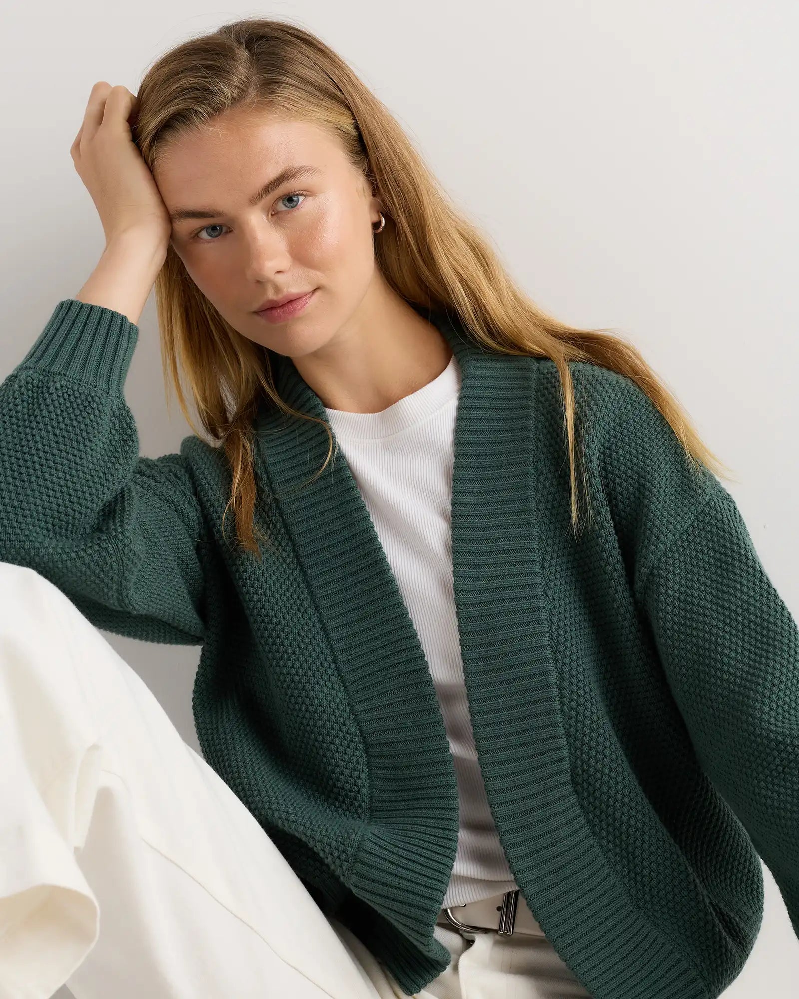 100% Organic Cotton Waffle Stitch Open Cardigan