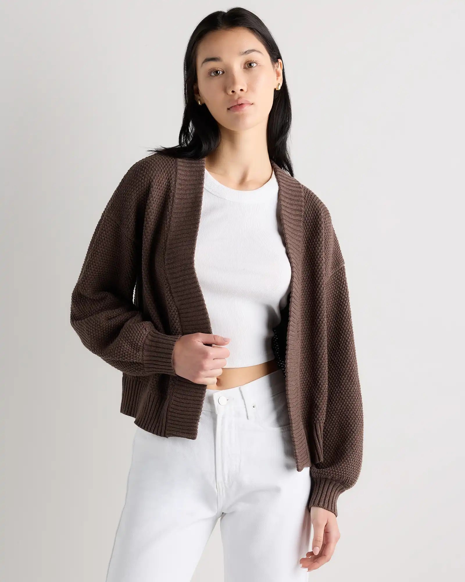 100% Organic Cotton Waffle Stitch Open Cardigan